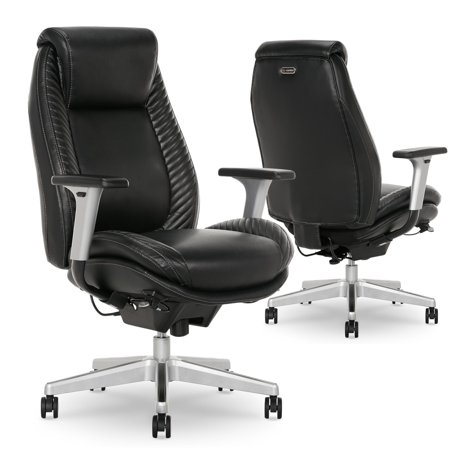 Serta iComfort i6000 Ergonomic Bonded Leather High-Back Manager Office Chair, Black/Silver - Image 6