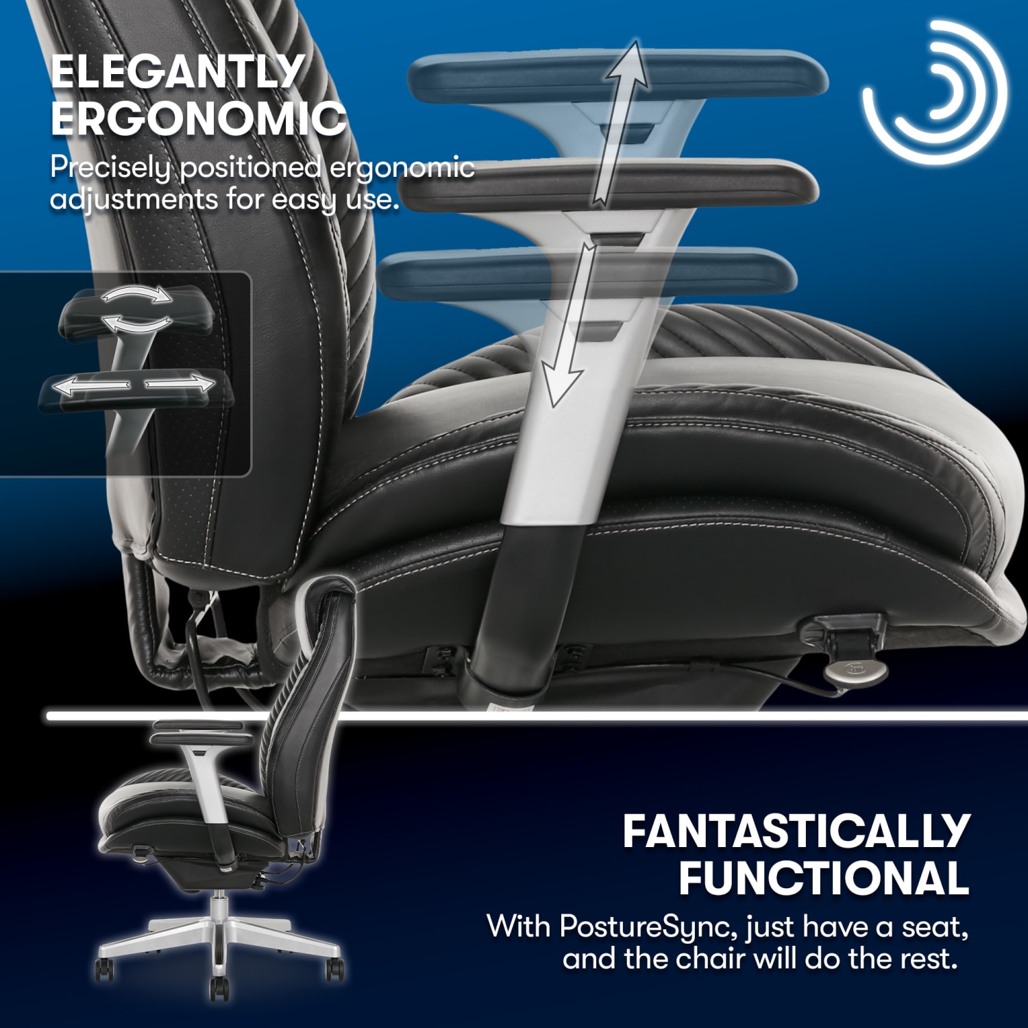 Serta iComfort i6000 Ergonomic Bonded Leather High Back Manager Office Chair BlackSilver PopularChairscom