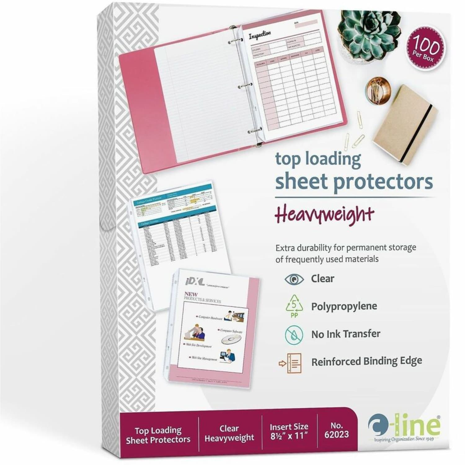 C-Line Heavyweight Polypropylene Sheet Protector, clear, 11 x 8 1/2, 100/BX - Letter 8.50in x 11in - Polypropylene - 100 / Box - Clear" - Image 3