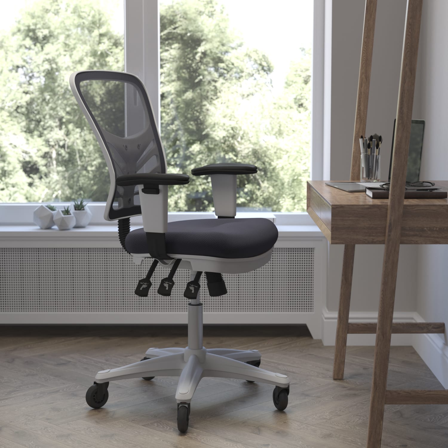 Flash Furniture Nicholas Ergonomic Mesh Mid-Back Multifunction Executive Swivel Office Chair, Dark Gray/White