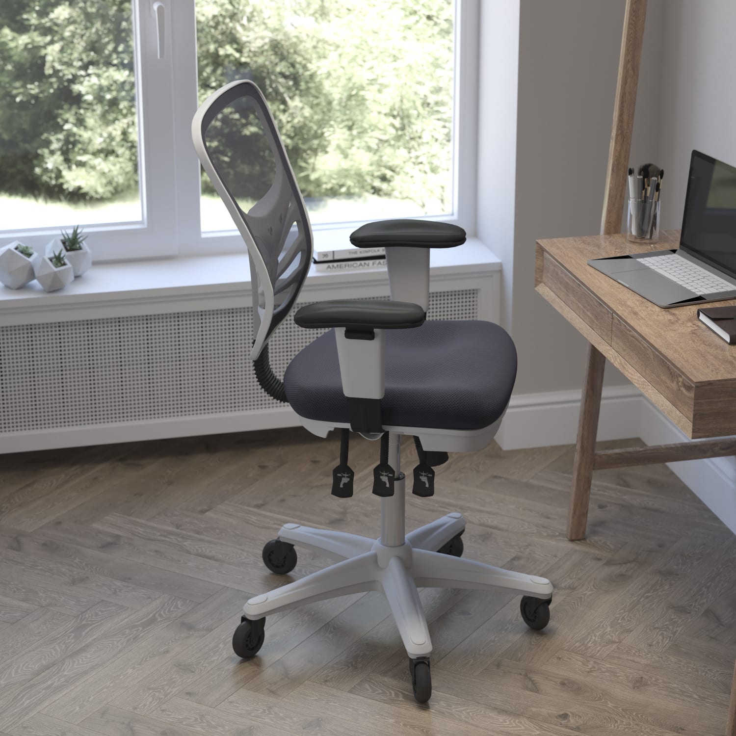 Flash Furniture Nicholas Ergonomic Mesh Mid Back Multifunction Executive Swivel Office Chair Dark GrayWhite PopularChairscom