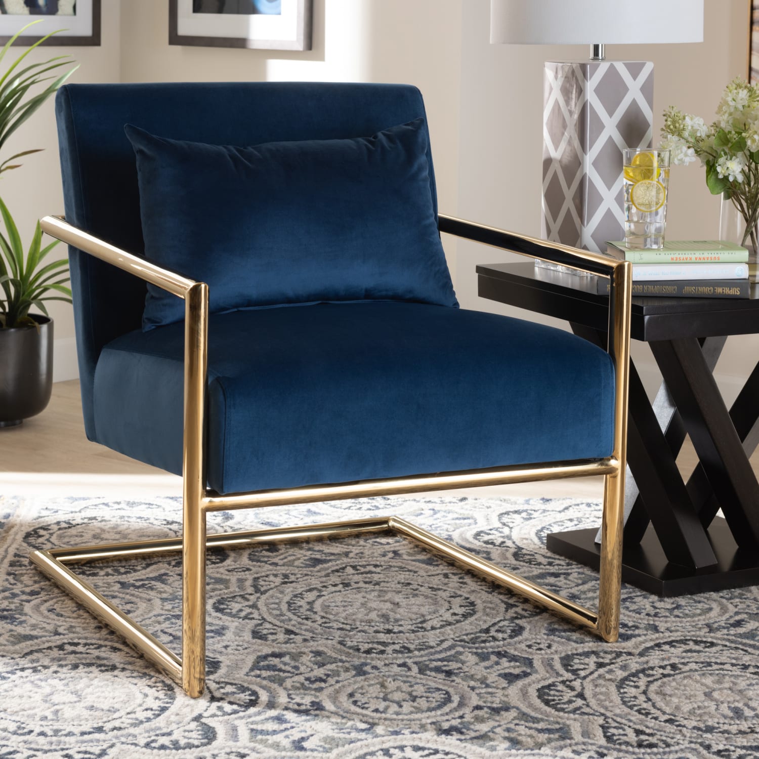 Baxton Studio 9926 Lounge Chair, Navy Blue - Image 6