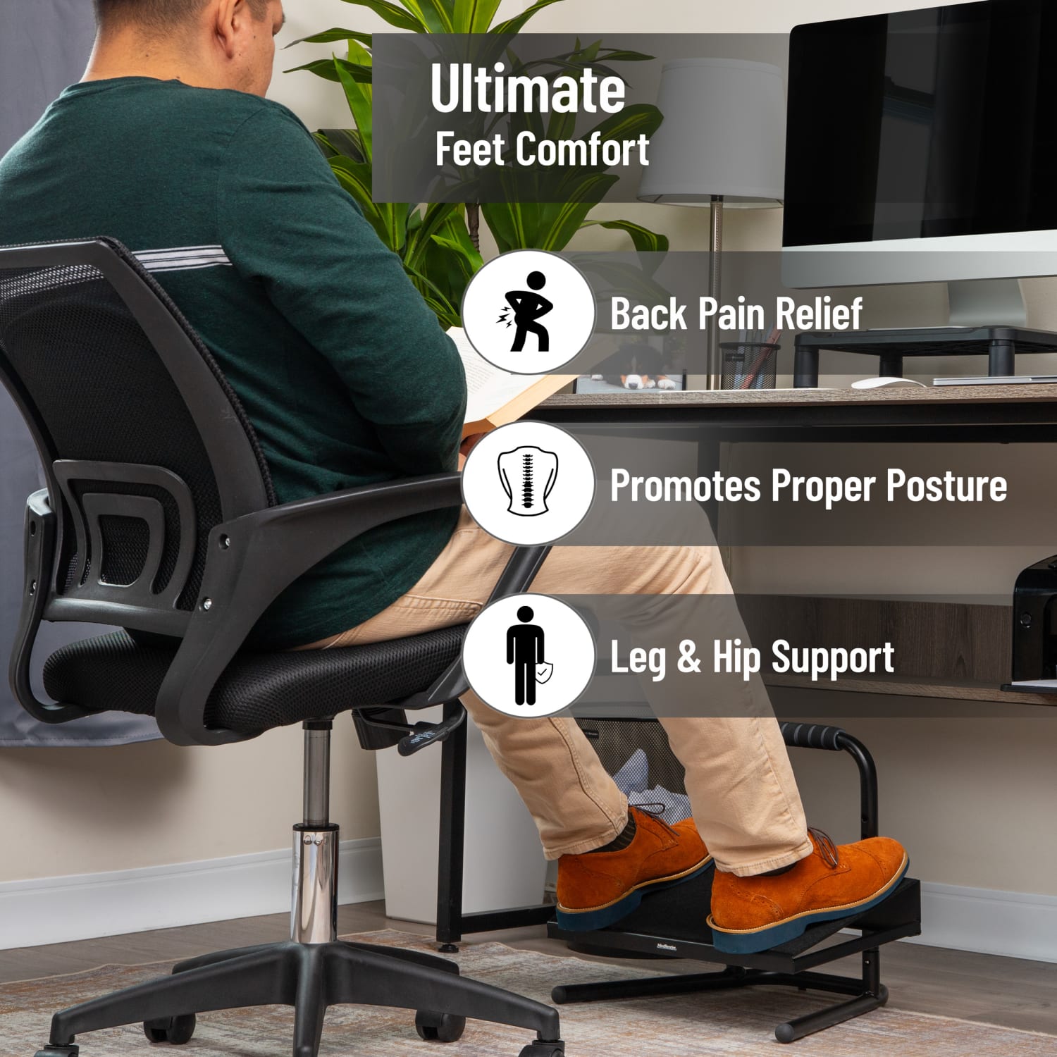 Mind Reader Height Adjustable Ergonomic Footrest 14 12inH x 14 14inW x 15inD Black PopularChairscom