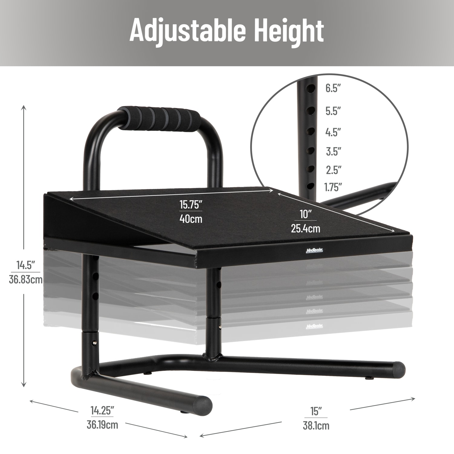 Mind Reader Height Adjustable Ergonomic Footrest 14 12inH x 14 14inW x 15inD Black PopularChairscom