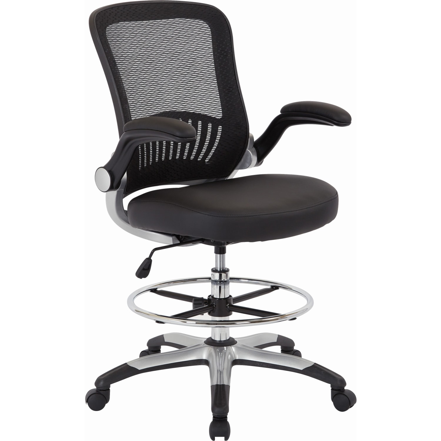 Office Star DC Series Faux LeatherMesh Back Drafting Chair BlackSilver PopularChairscom