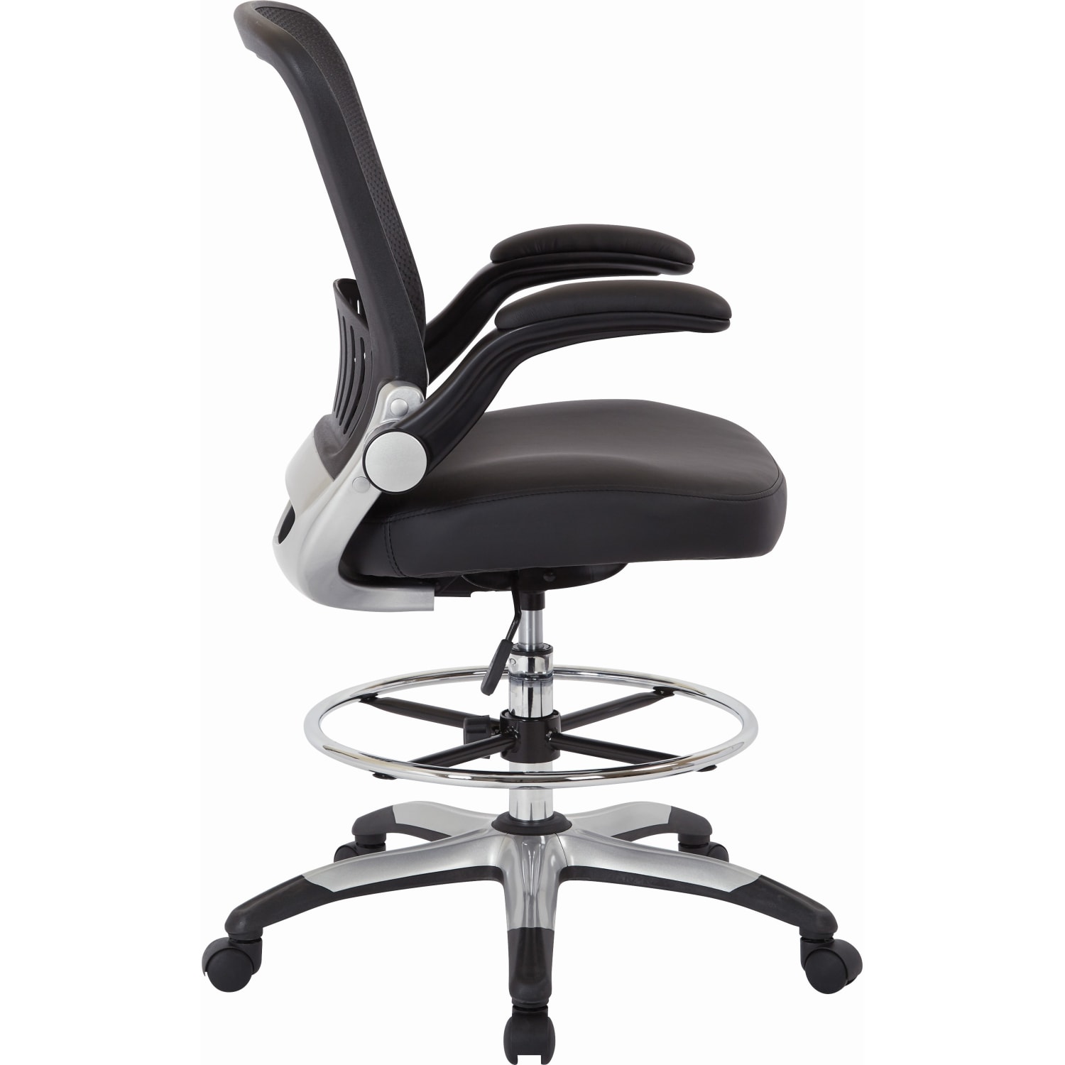Office Star DC Series Faux LeatherMesh Back Drafting Chair BlackSilver PopularChairscom