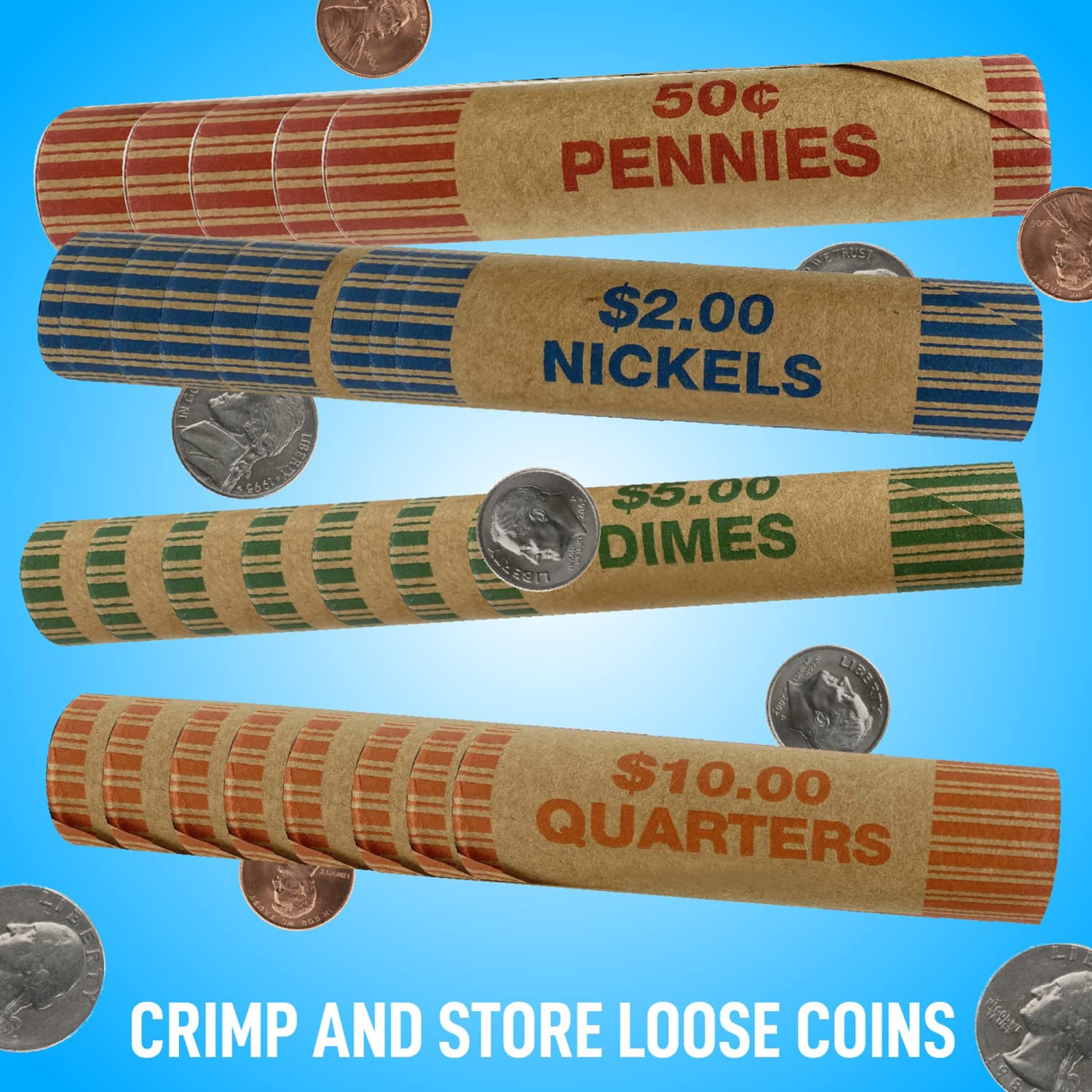 Nadex Coins NXTE-1440 Assorted Preformed Crimped-End Coin Roll Wrappers, Multicolor, Pack Of 256 Wrappers - Image 6