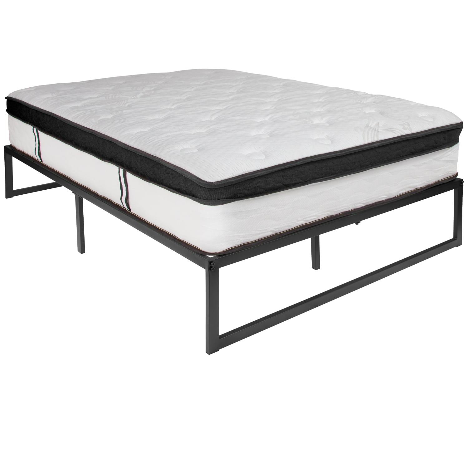 Flash Furniture 14in Metal Platform Bed Frame With 12in Memory Foam Pocket Spring Mattress, Full, Black - Image 3