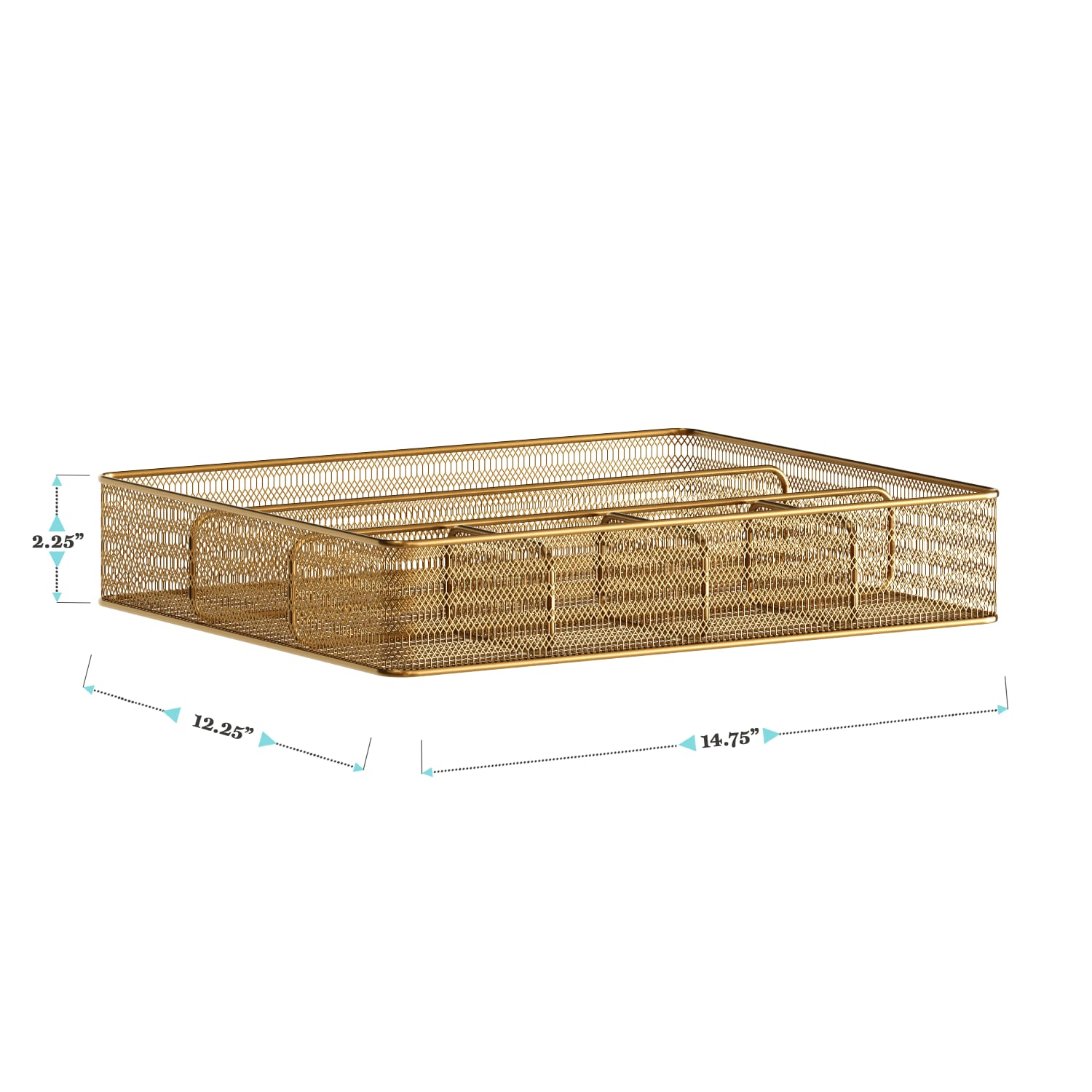 Martha Stewart Ryder Mesh Metal 6-Compartment Larger Desk Drawer Organizer, 2-1/4inH x 14-3/4inW x 12-1/4inD, Gold - Image 5