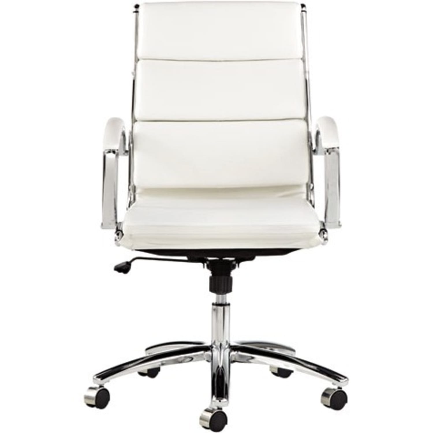 Alera Neratoli Mid-Back Swivel/Tilt Chair, White Stain-Resistant Faux Leather, Chrome - White Seat Color - NR4206 - Image 3