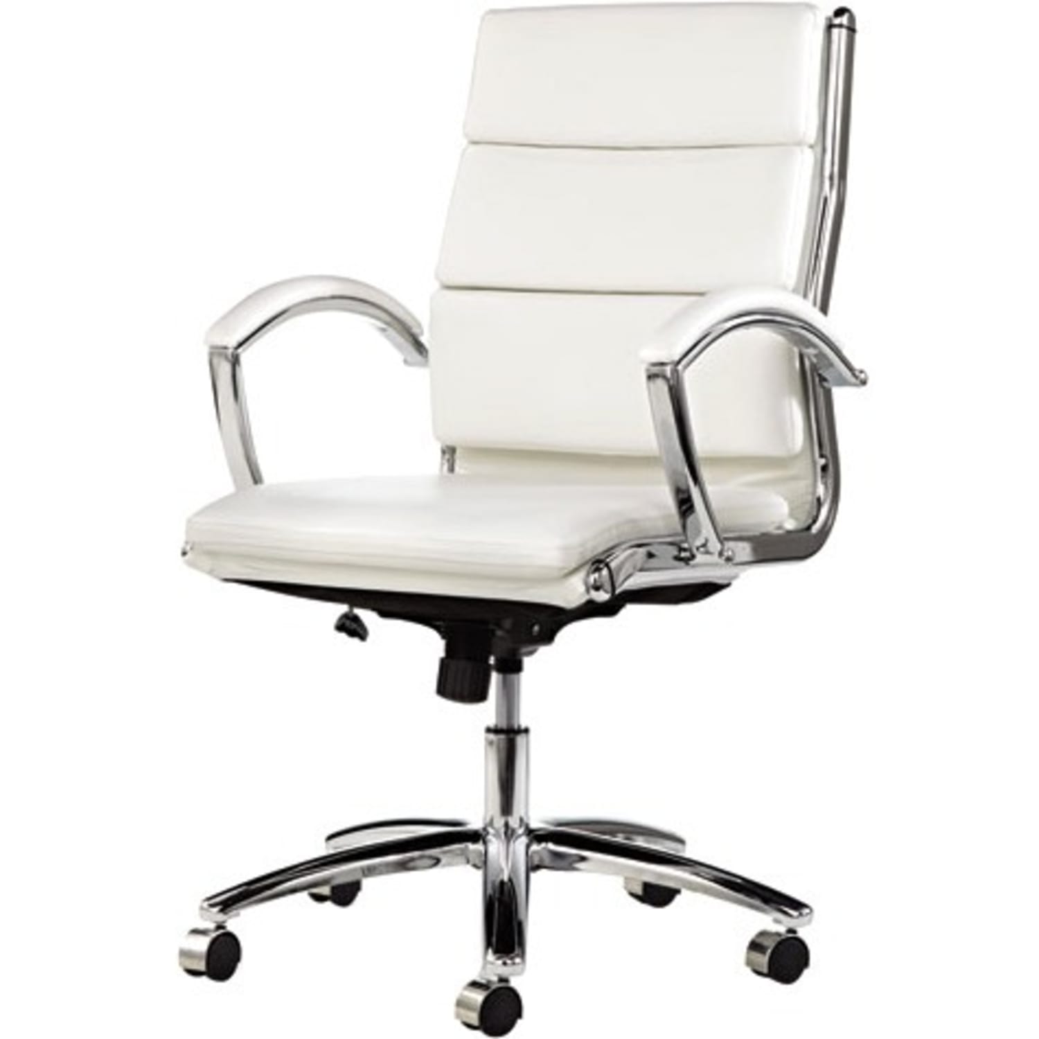 Alera Neratoli Mid-Back Swivel/Tilt Chair, White Stain-Resistant Faux Leather, Chrome - White Seat Color - NR4206 - Image 5