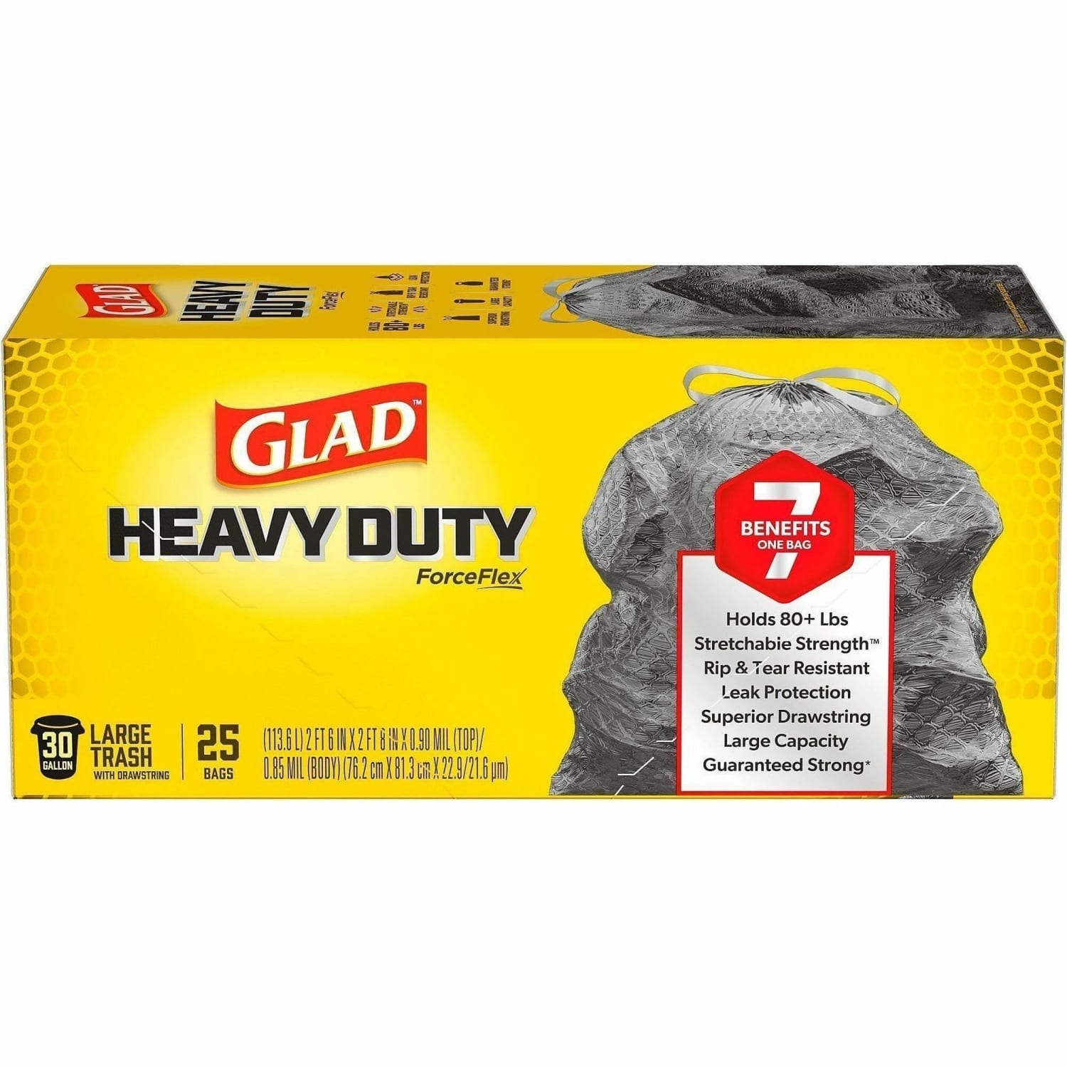 Glad ForceFlexPlus Large Drawstring Trash Bags - Large Size - 30 gal Capacity - 24in Width x 25.13in Length - Drawstring Closure - Black - Plastic - 312/Pallet - 25 Per Box - Image 3