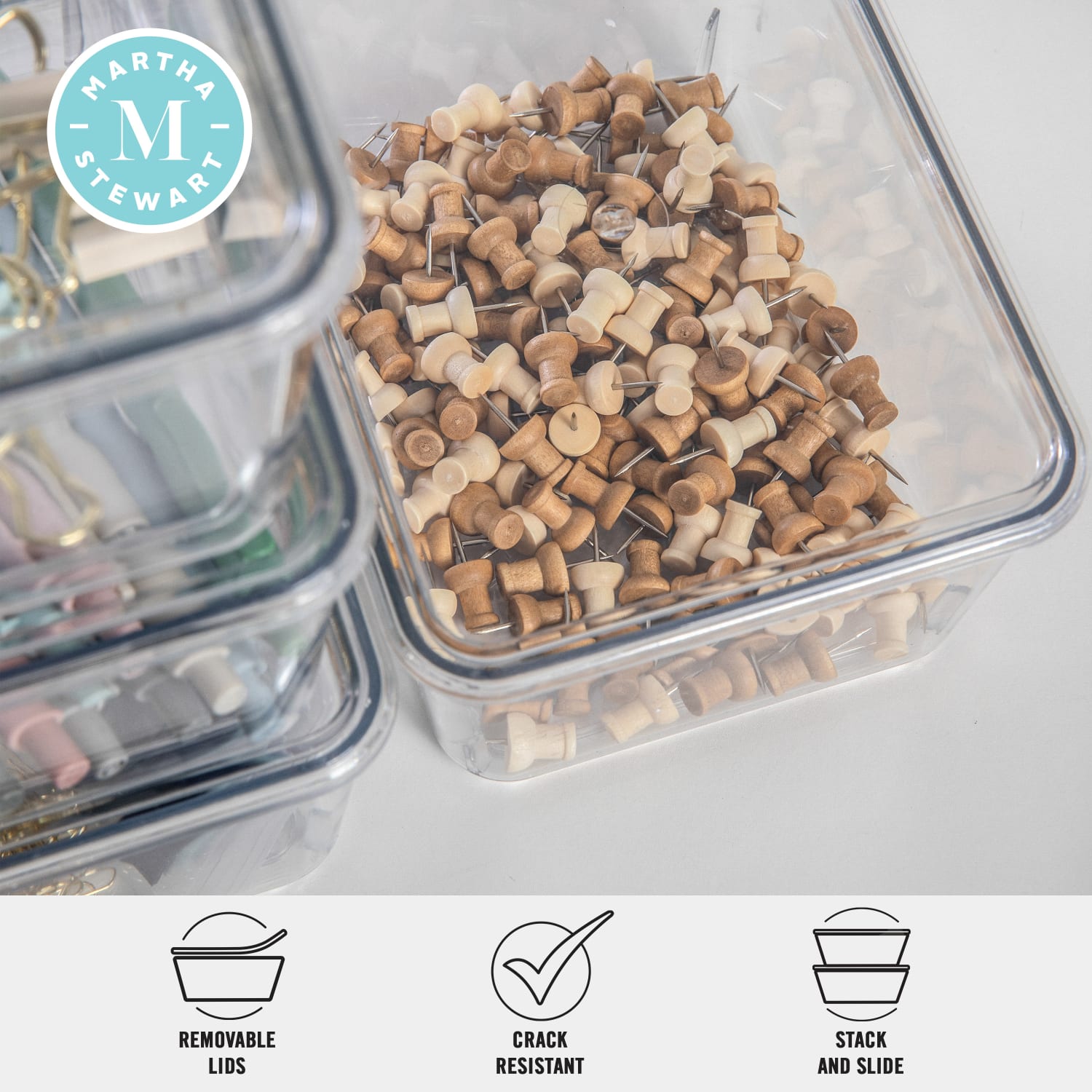 Martha Stewart Brody Stackable Plastic Storage Boxes With Lids, 3-1/4inH x 6-3/4inW x 5inD, Clear, Pack Of 4 Boxes - Image 4