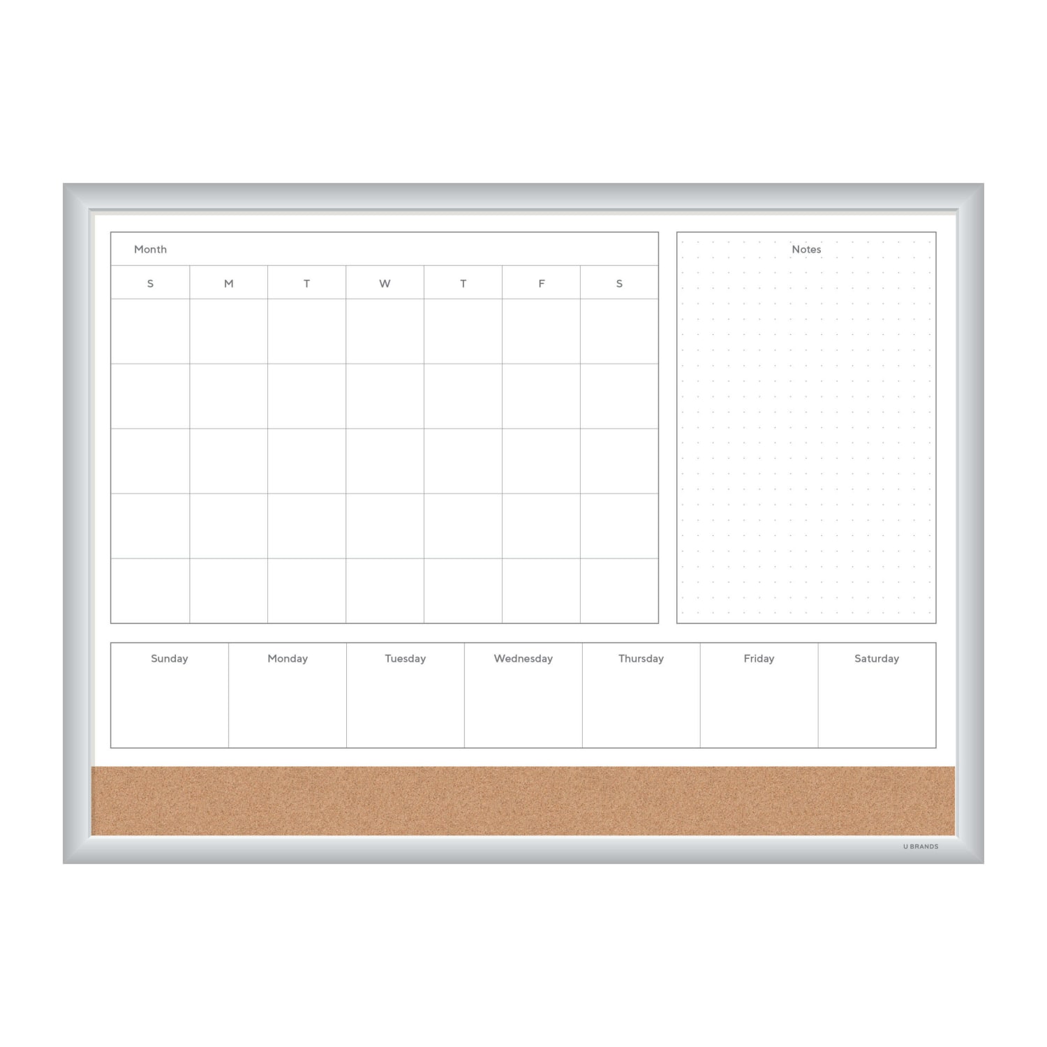 U Brands 4N1 Magnetic Dry-Erase Combo, 24in X 18in, Silver Aluminum Frame, Actual Size 23in X 17in (3890U00-01)
