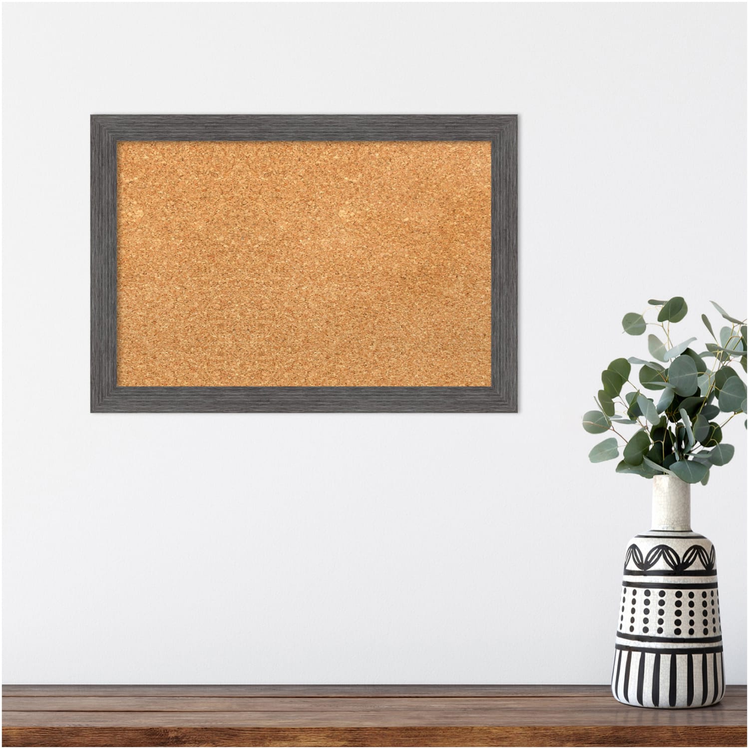 Amanti Art Non-Magnetic Cork Bulletin Board, 20in x 14in, Natural, Pinstripe Plank Gray Thin Plastic Frame - Image 6