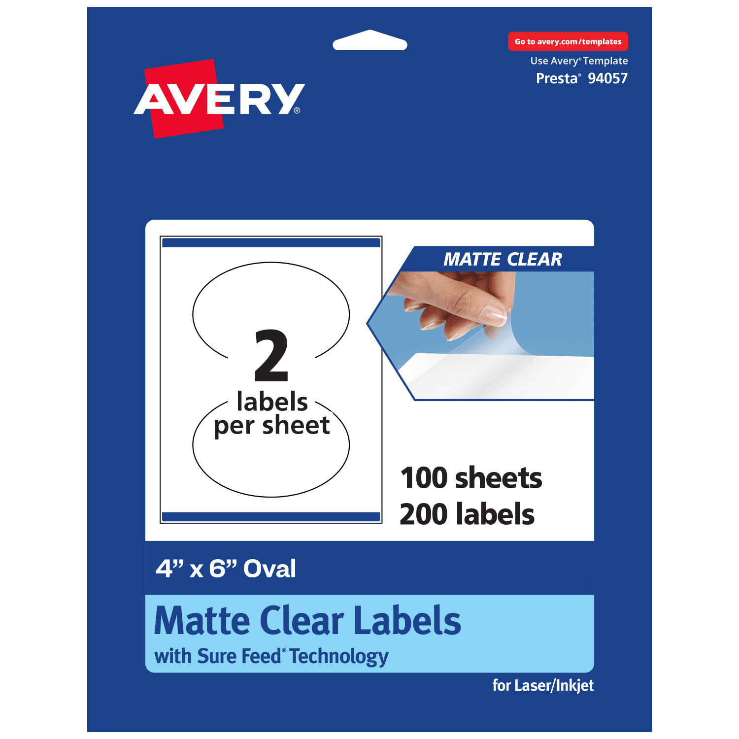 Avery Permanent Labels With Sure Feed, 94057-CMF100, Oval, 4in x 6in, Matte Clear, Pack Of 200