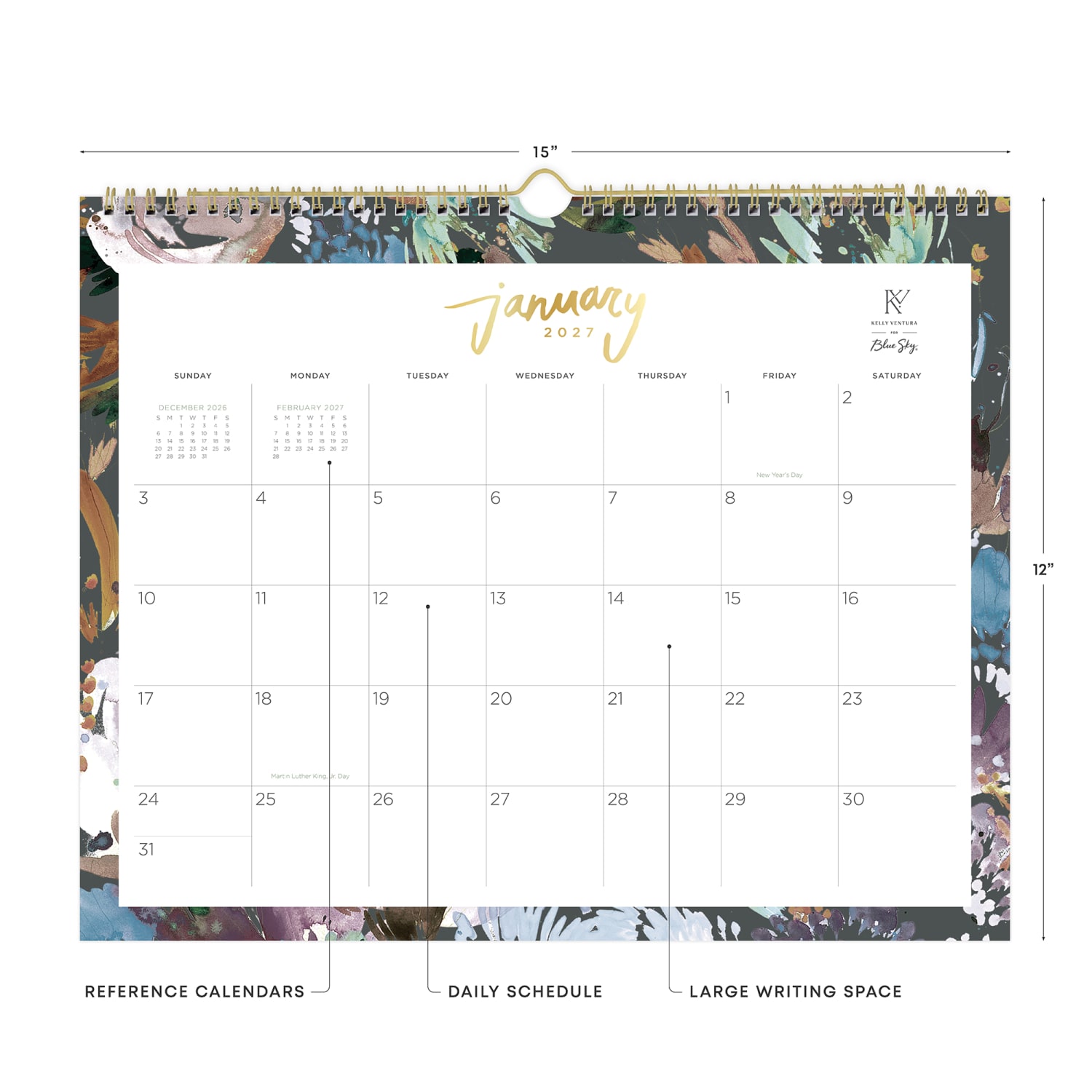 2027 Blue Sky Midnight Garden Monthly Wall Calendar, 15x12, 0%, Midnight Garden, Jan-Dec, RY27 - Image 4