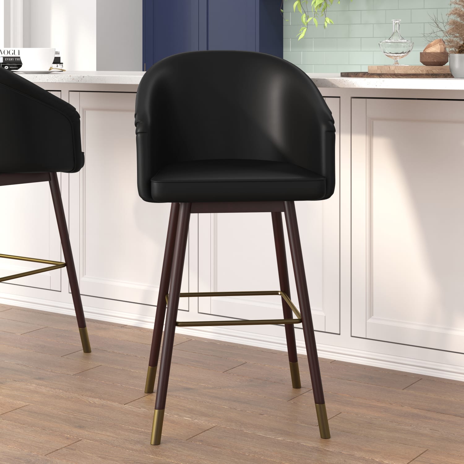Flash Furniture Margo Commercial-Grade Mid-Back Modern Bar Stool, Black/Walnut