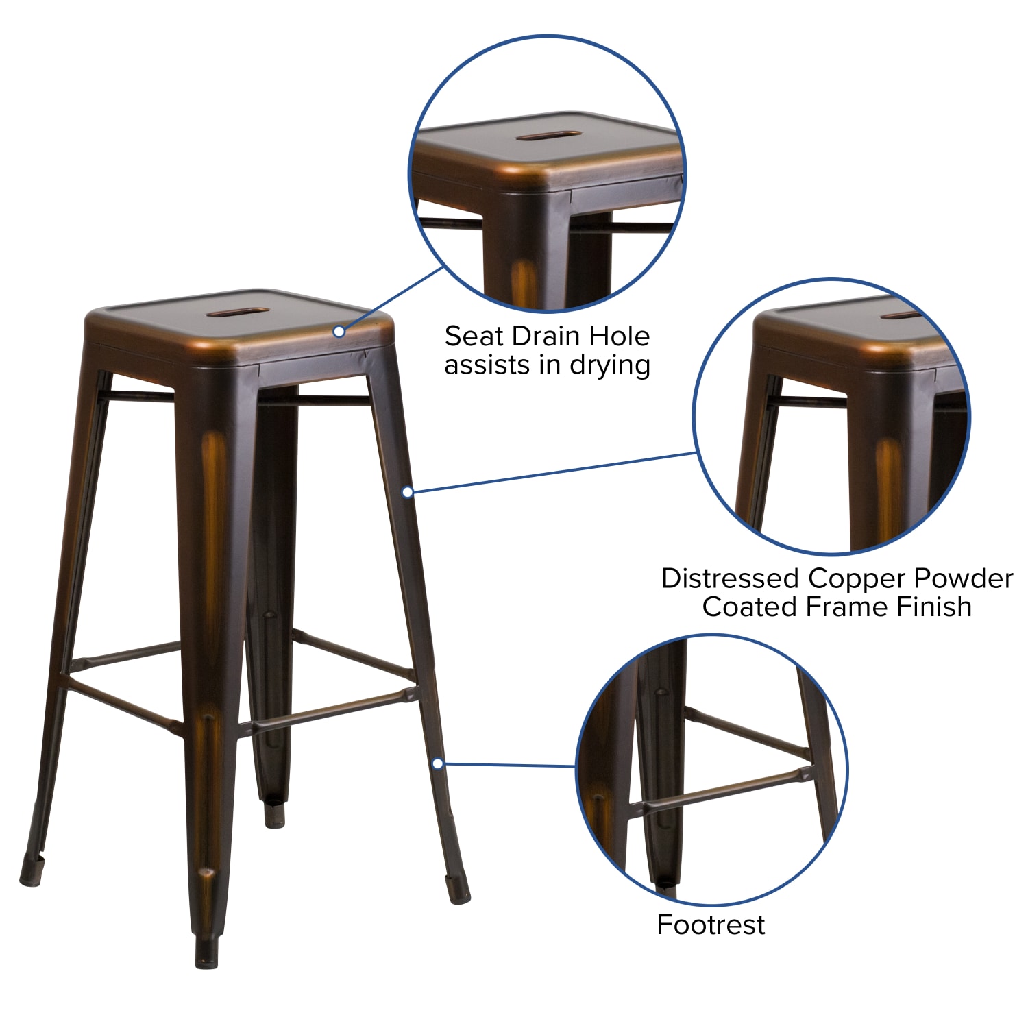Flash Furniture 30inH Backless Distressed Bar Stool, Copper - Image 4