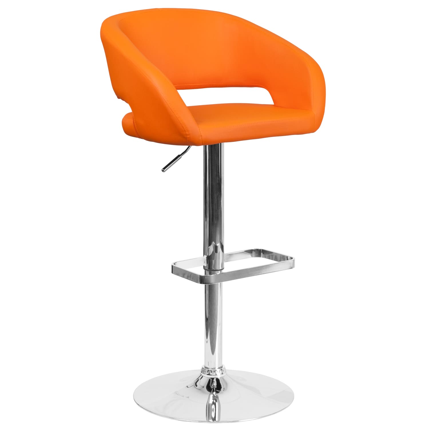 Flash Furniture Contemporary Vinyl Adjustable Height Bar Stool With Rounded Back OrangeChrome PopularChairscom