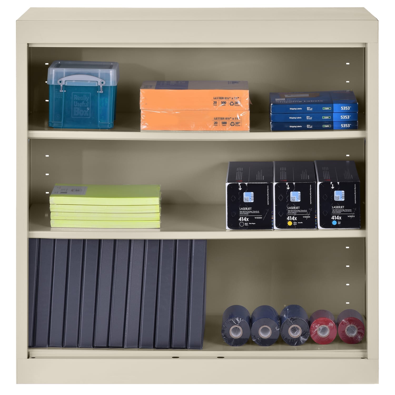 Sandusky 3-Shelf Welded Steel Bookcase, 36inH x 36inW x 18inD, Putty - Image 5