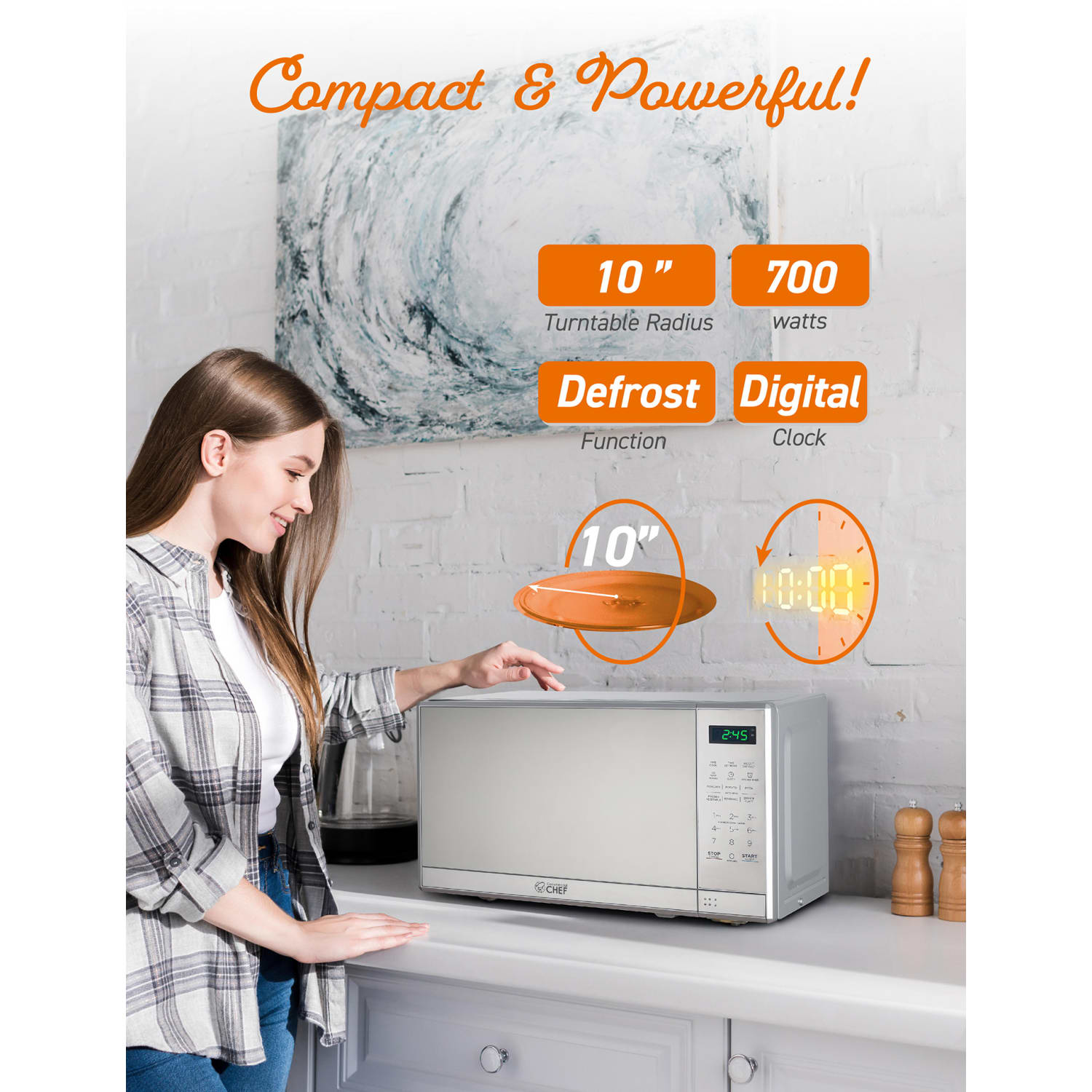 Commercial Chef Small Countertop Microwave With Digital Display,  0.7 Cu. Ft., Stainless Steel - Image 5