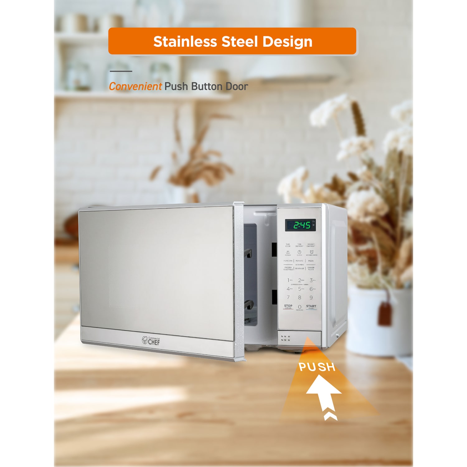 Commercial Chef Small Countertop Microwave With Digital Display,  0.7 Cu. Ft., Stainless Steel - Image 6