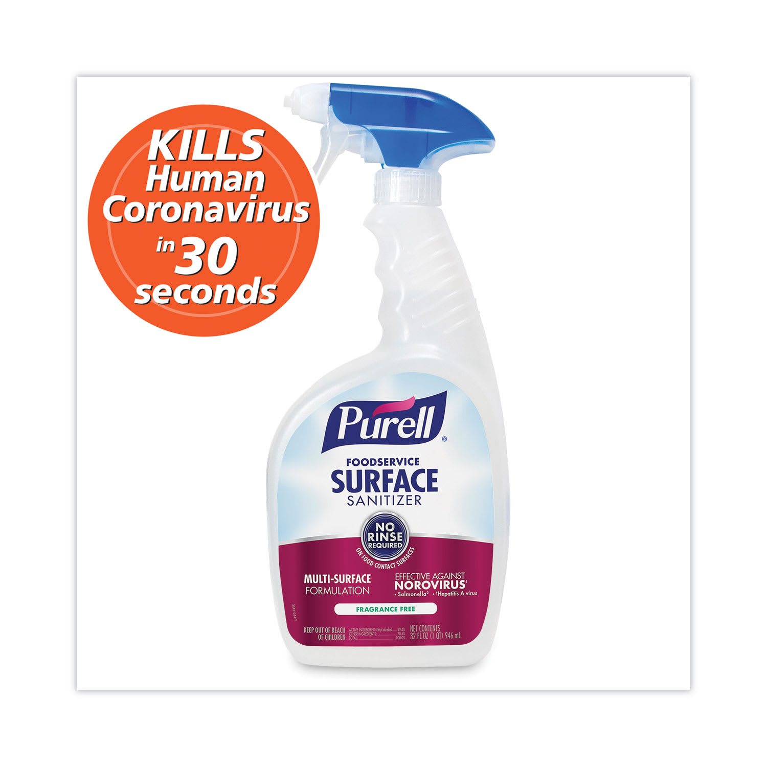 PURELLFoodservice Surface Sanitizer3, Fragrance Free, 32 oz Bottle with Spray Trigger Attached, 6/Carton - Image 3