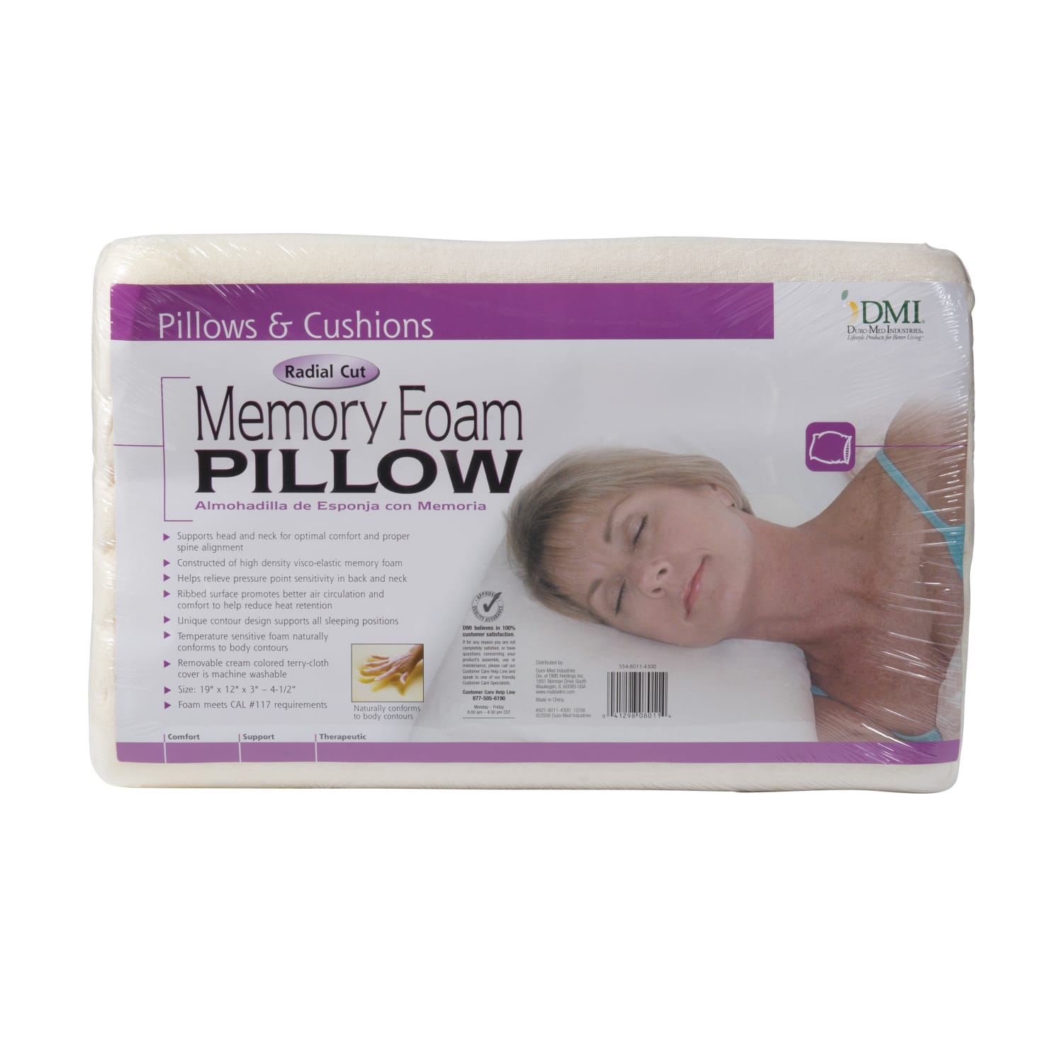 DMI Contour Memory Foam Pillow, 19inH x 12inW x 4 1/2inD, Cream - Image 6