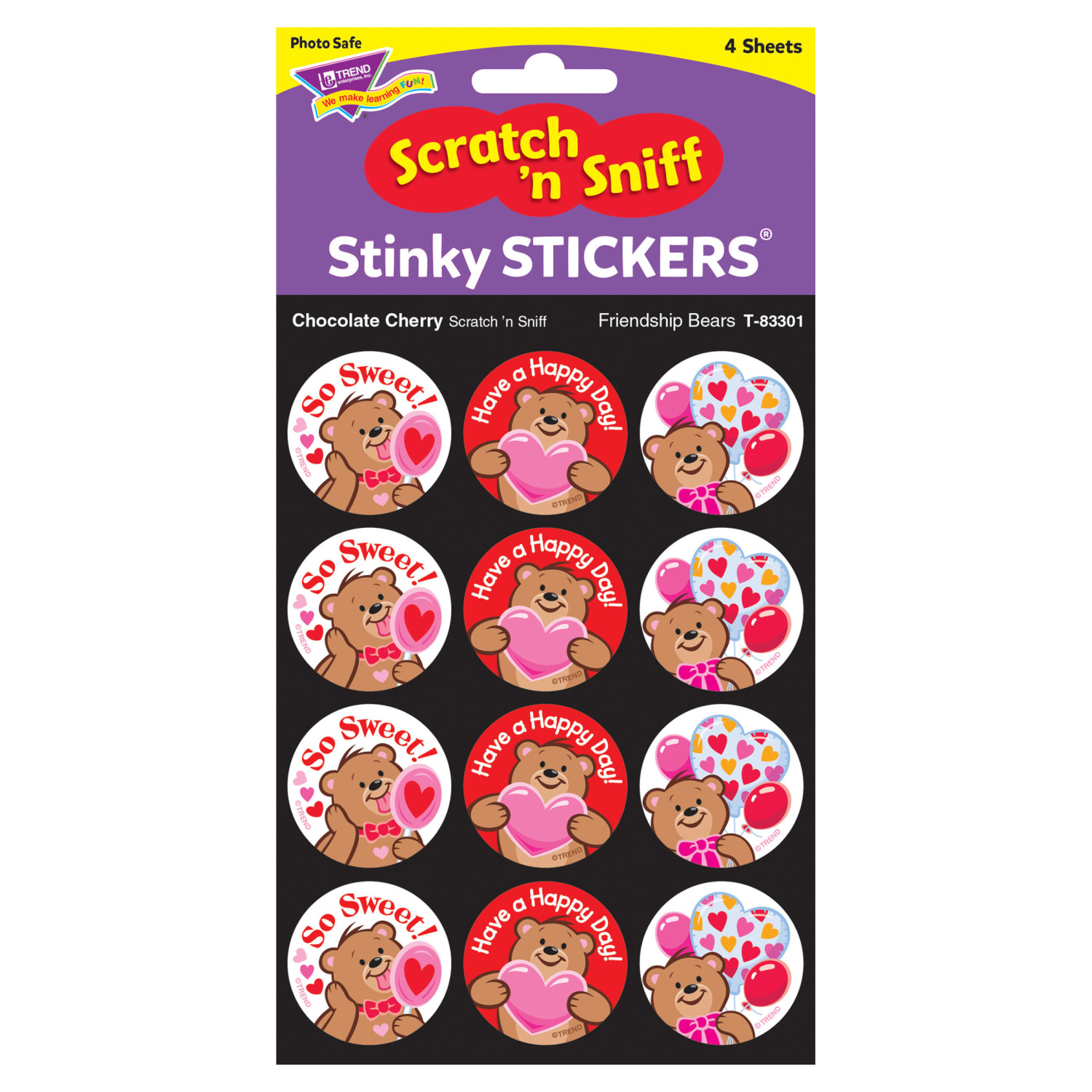 TREND Stinky Stickers, Friendship Bears/Chocolate Cherry, 48 Per Pack, Set Of 6 Packs - Image 6