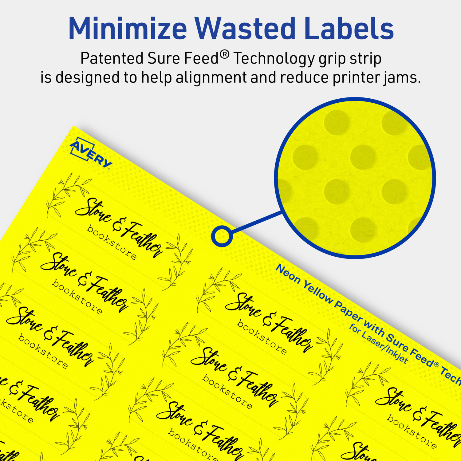 Avery Print-To-The-Edge Labels With Sure Feed Technology And Easy Peel, 94216-NYP20, Rectangle, 3/4in x 2-1/4in, Matte Neon Yellow, Pack of 600 - Image 5