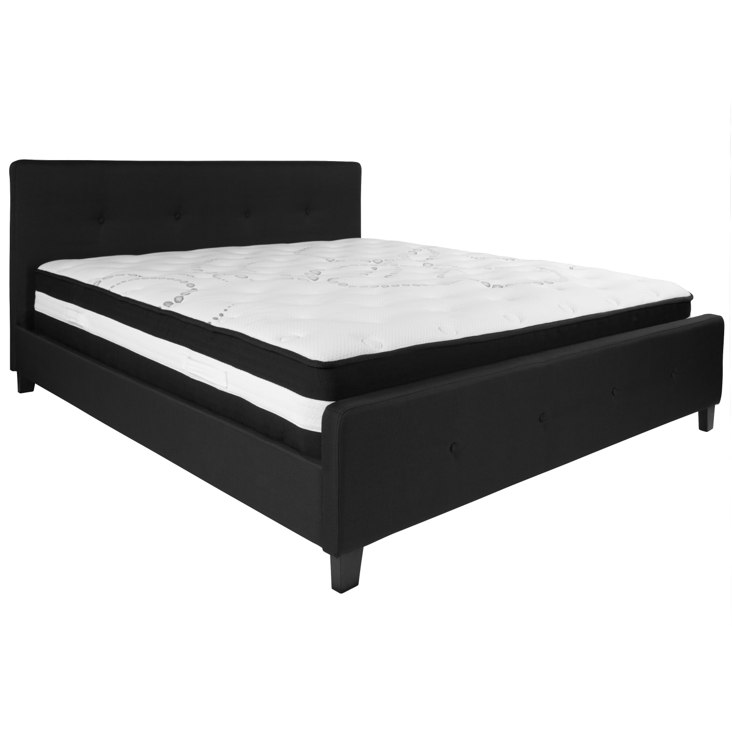Flash Furniture Tribeca Button Tufted Upholstered Platform Bed with Pocket Spring Mattress, King, 40inH x 78-1/4inW x 85-1/4inL, Black - Image 3
