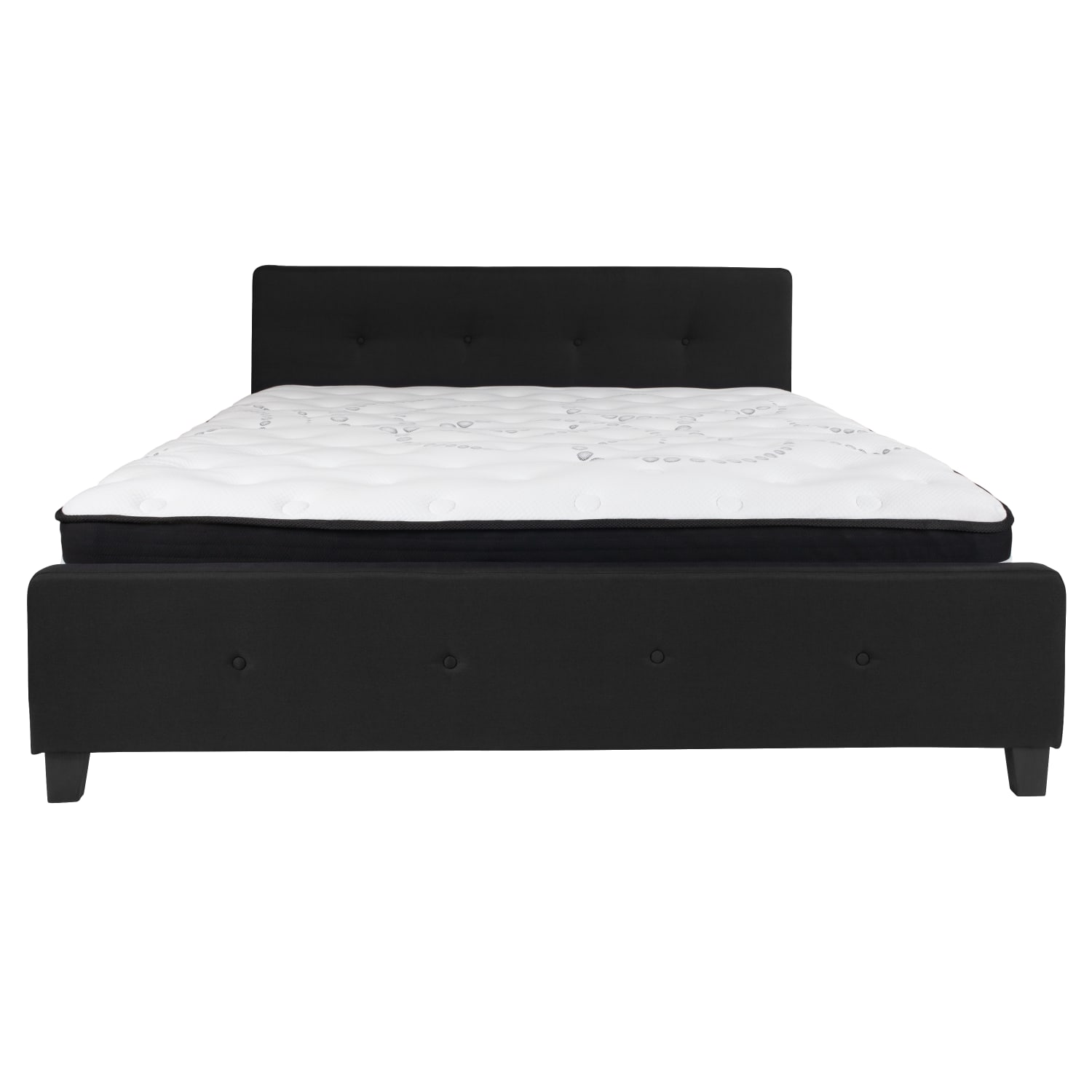 Flash Furniture Tribeca Button Tufted Upholstered Platform Bed with Pocket Spring Mattress, King, 40inH x 78-1/4inW x 85-1/4inL, Black - Image 6