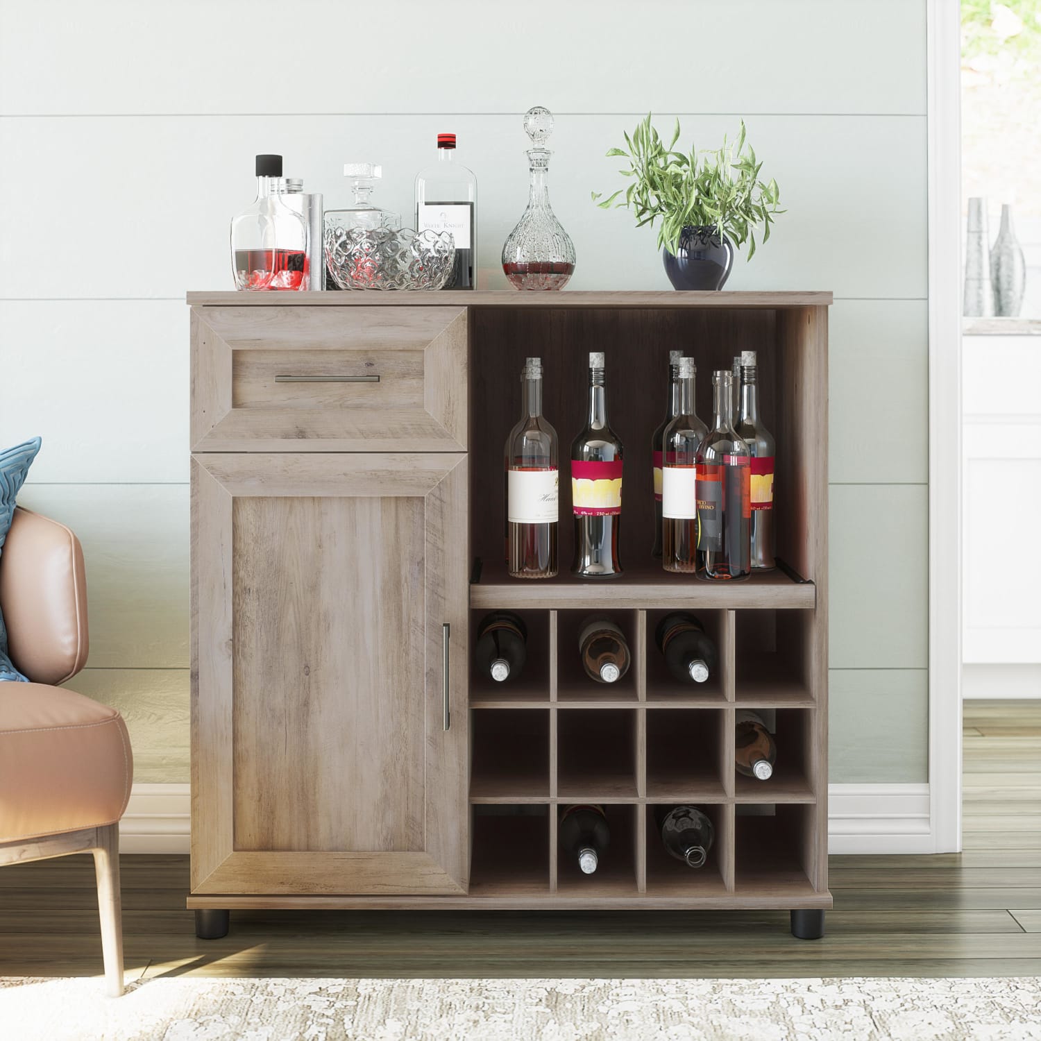 Ameriwood Home Delany Bar Cabinet, 36inH x 35-11/16inW x 16-9/16inD, Brown - Image 4