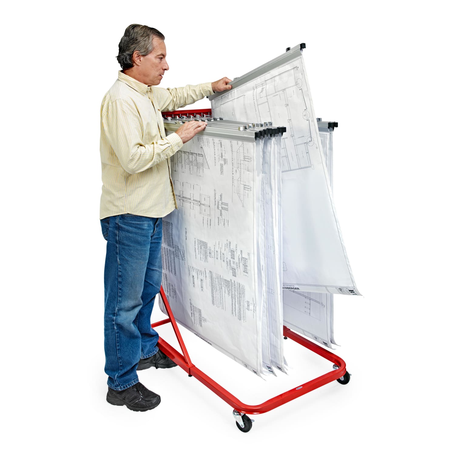 Alpine AdirOffice Blueprint Vertical File Rolling Stand, 46inH x 27inW x 28-1/2inD, Red - Image 5