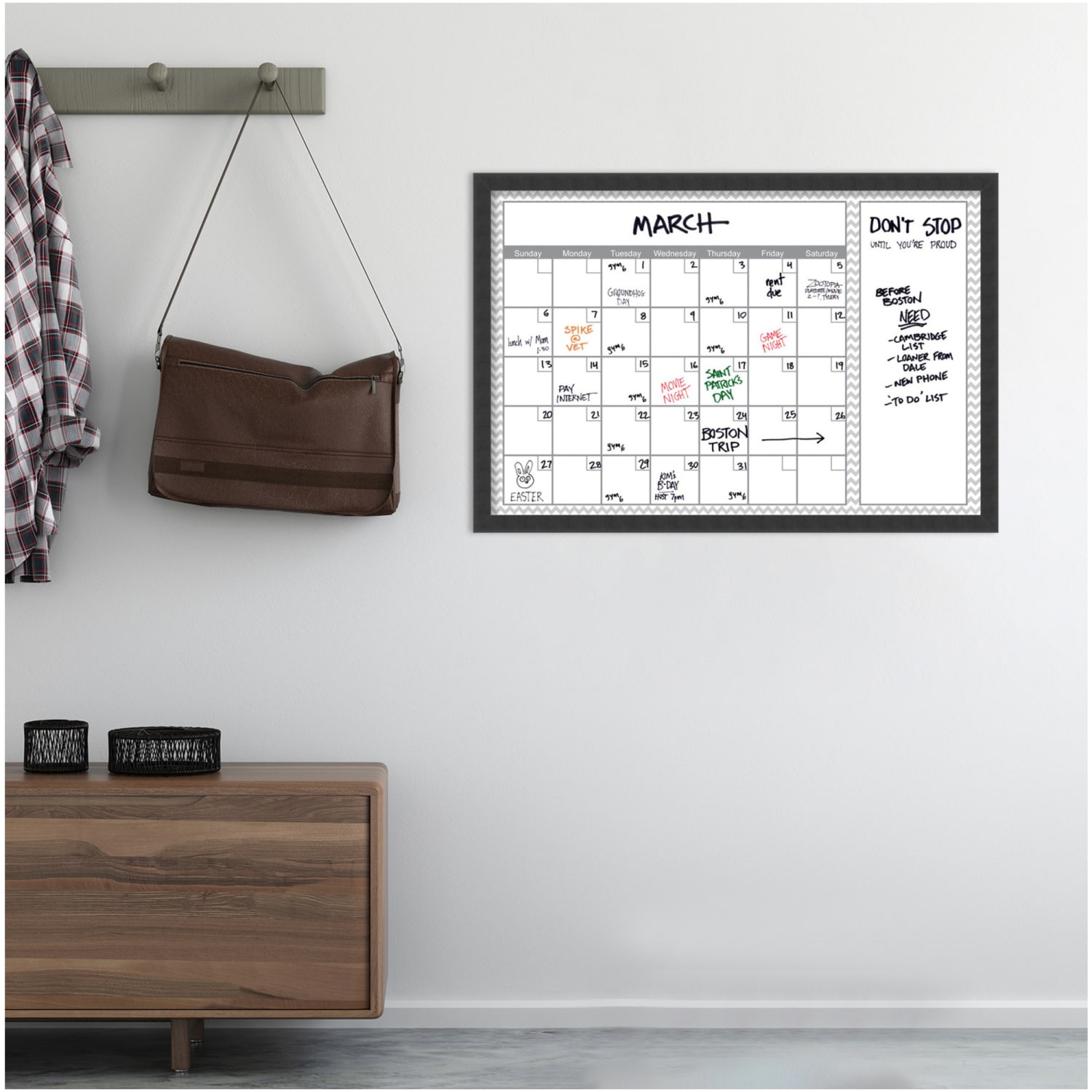 Amanti Art Dry-Erase Calendar, Glass, 38in x 26in, Gray Chevron, Black Wood Frame - Image 3