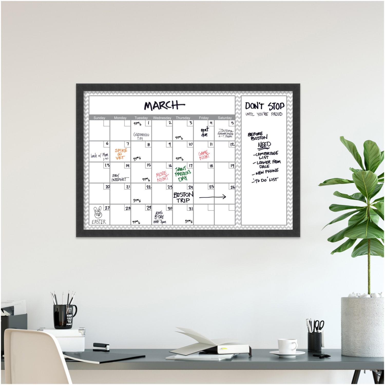 Amanti Art Dry-Erase Calendar, Glass, 38in x 26in, Gray Chevron, Black Wood Frame - Image 4