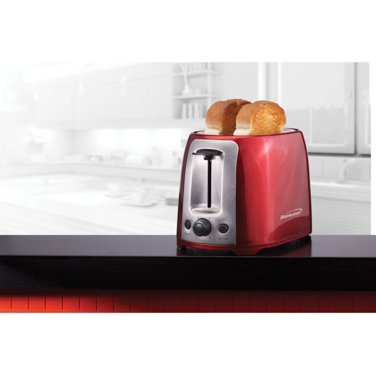 Brentwood 2 Slice Cool Touch Toaster ; Red and Stainless Steel - 800 W - Toast, Reheat, Browning - Red, Stainless Steel - Image 4