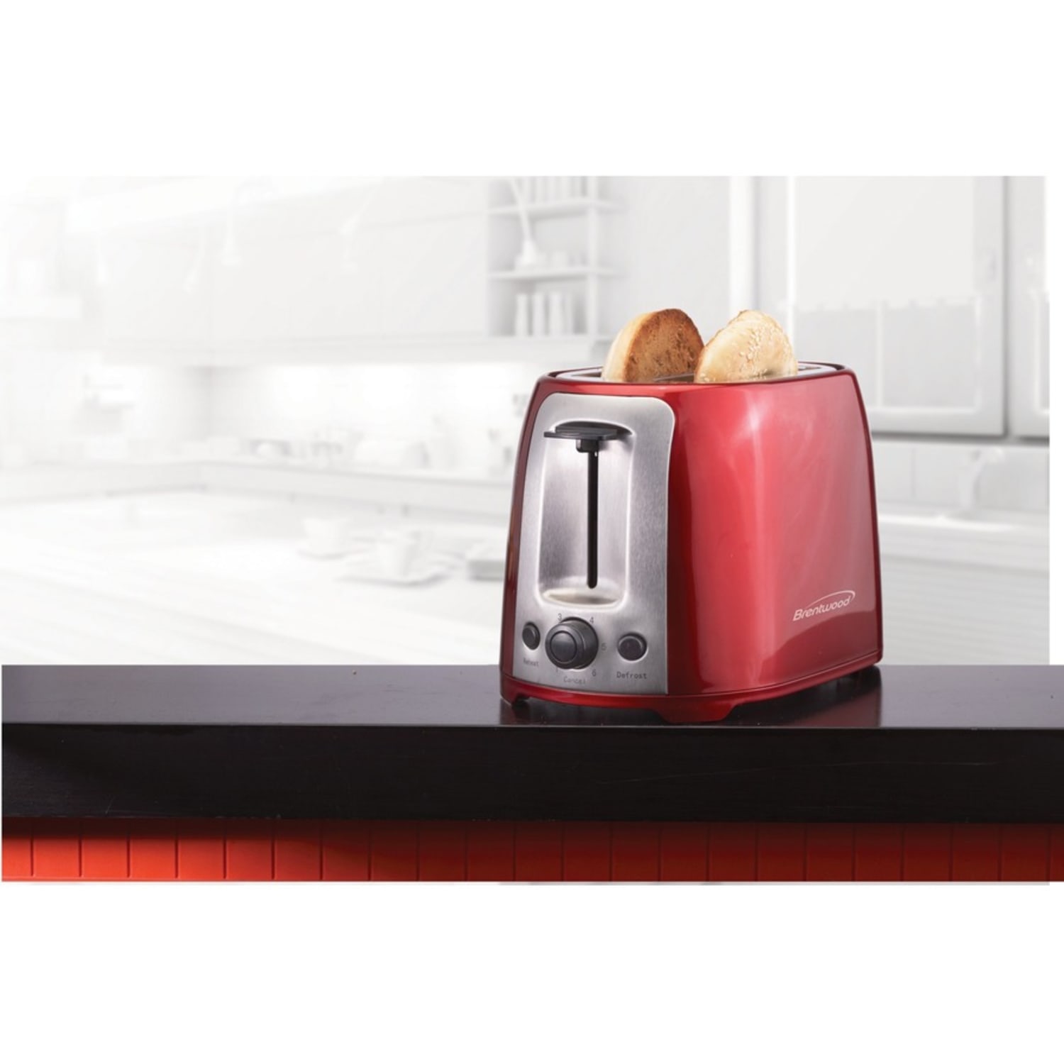 Brentwood 2 Slice Cool Touch Toaster ; Red and Stainless Steel - 800 W - Toast, Reheat, Browning - Red, Stainless Steel - Image 5