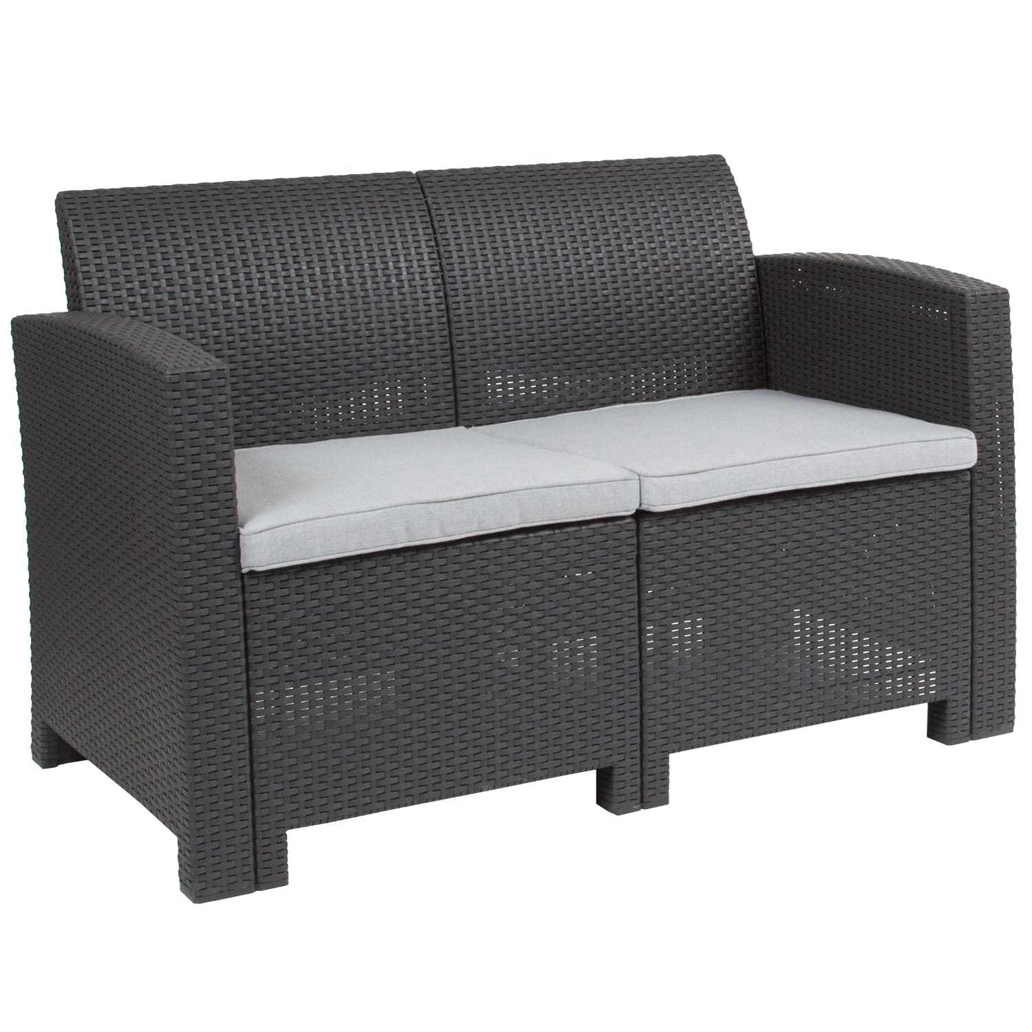 Flash Furniture Faux Rattan Loveseat with All-Weather Cushions, Dark Gray - Image 3