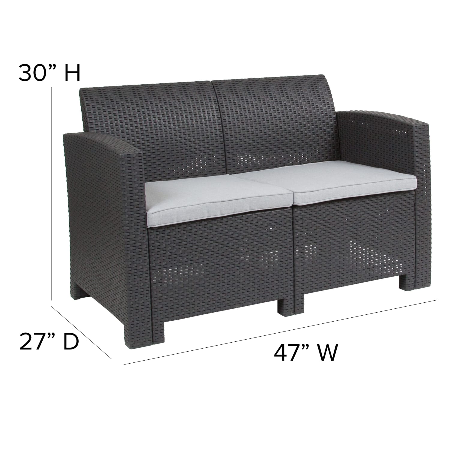 Flash Furniture Faux Rattan Loveseat with All-Weather Cushions, Dark Gray - Image 6