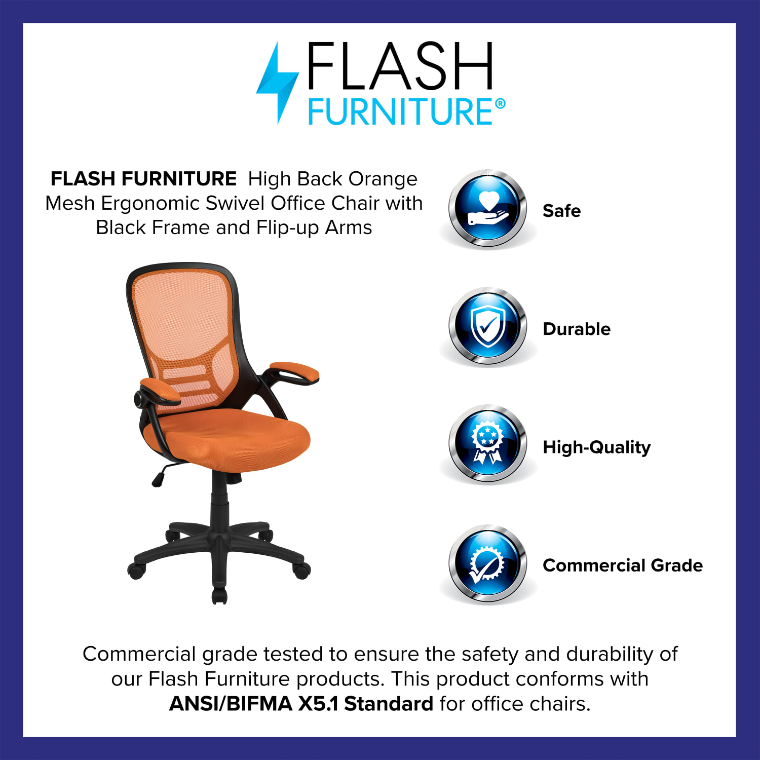 Flash Furniture Ergonomic Mesh High-Back Office Chair, Orange - Image 5