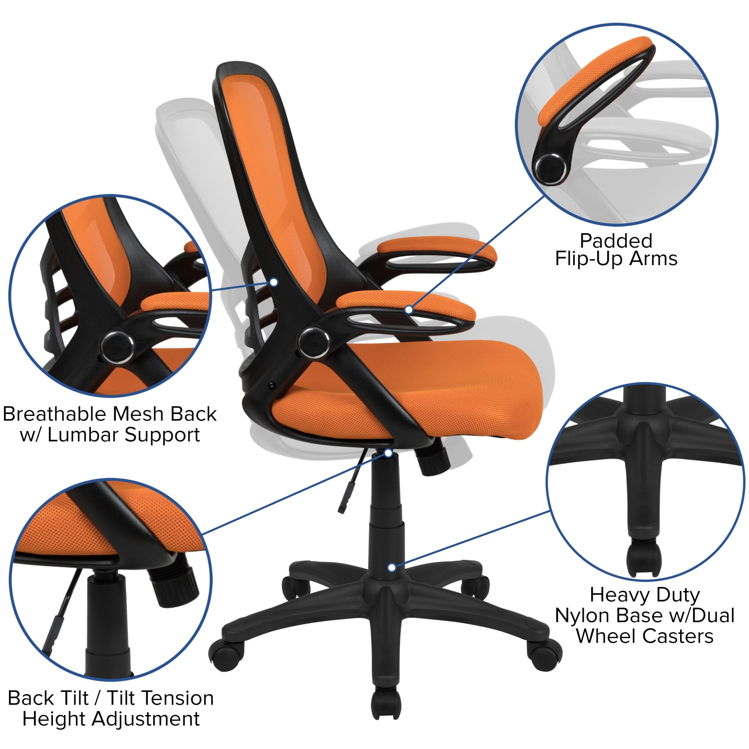 Flash Furniture Ergonomic Mesh High-Back Office Chair, Orange - Image 7