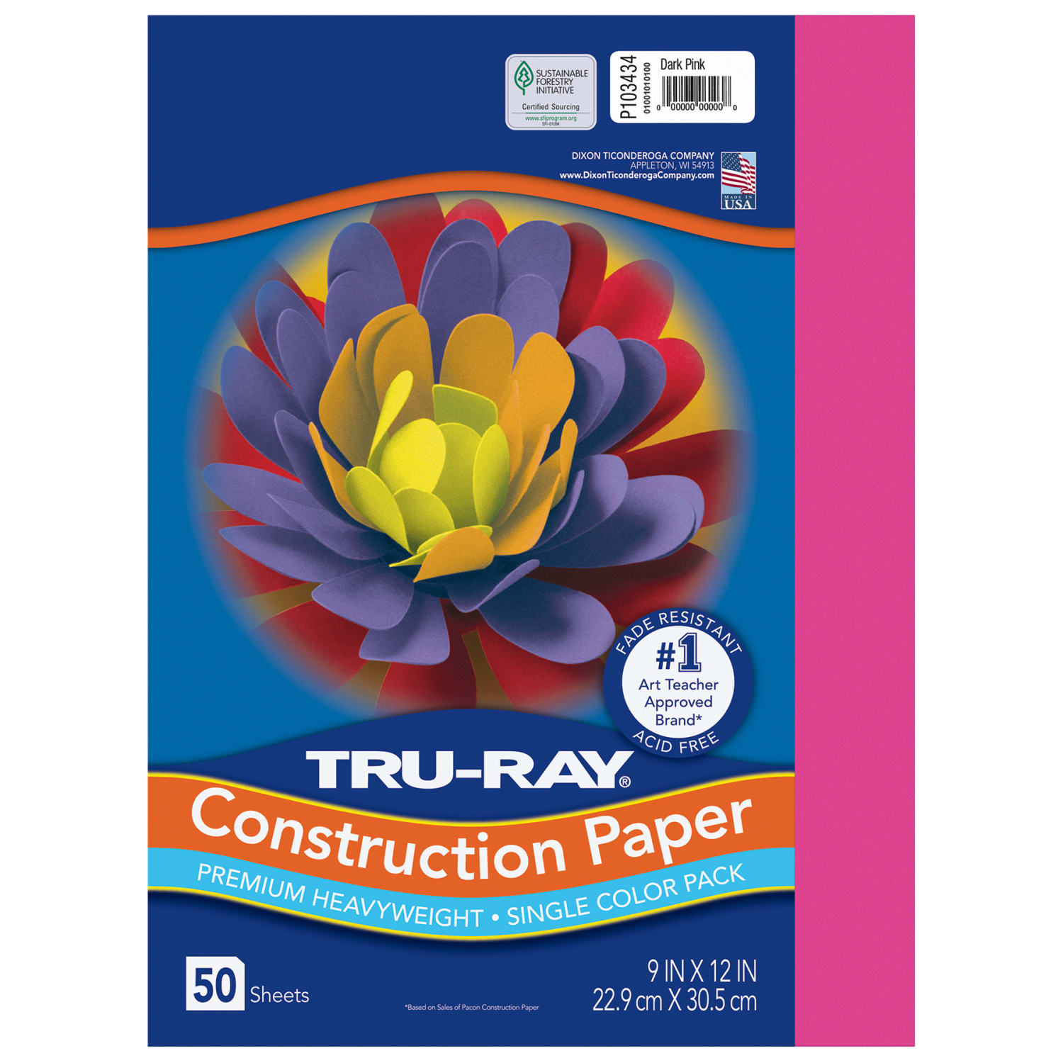 Tru-Ray Construction Paper, Heavyweight, 9in x 12in, Dark Pink, 50 Sheets Per Pack, Set Of 5 Packs - Image 3