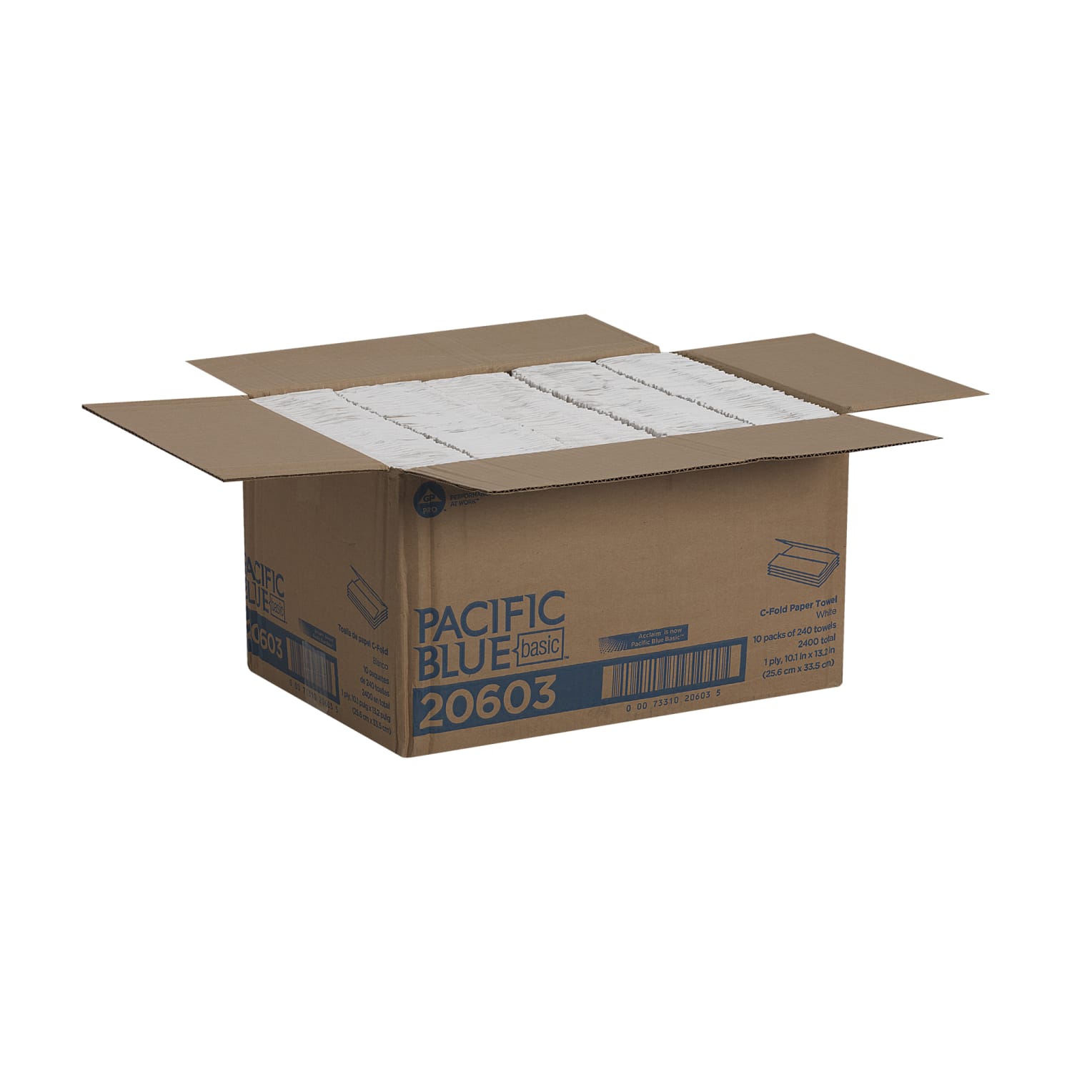 Pacific Blue Basic by GP PRO, 1-Ply, C-Fold Paper Towels, 10.1in X 12.7in, White, 240 Sheets per Pack, 10 Packs Per Case - Image 4