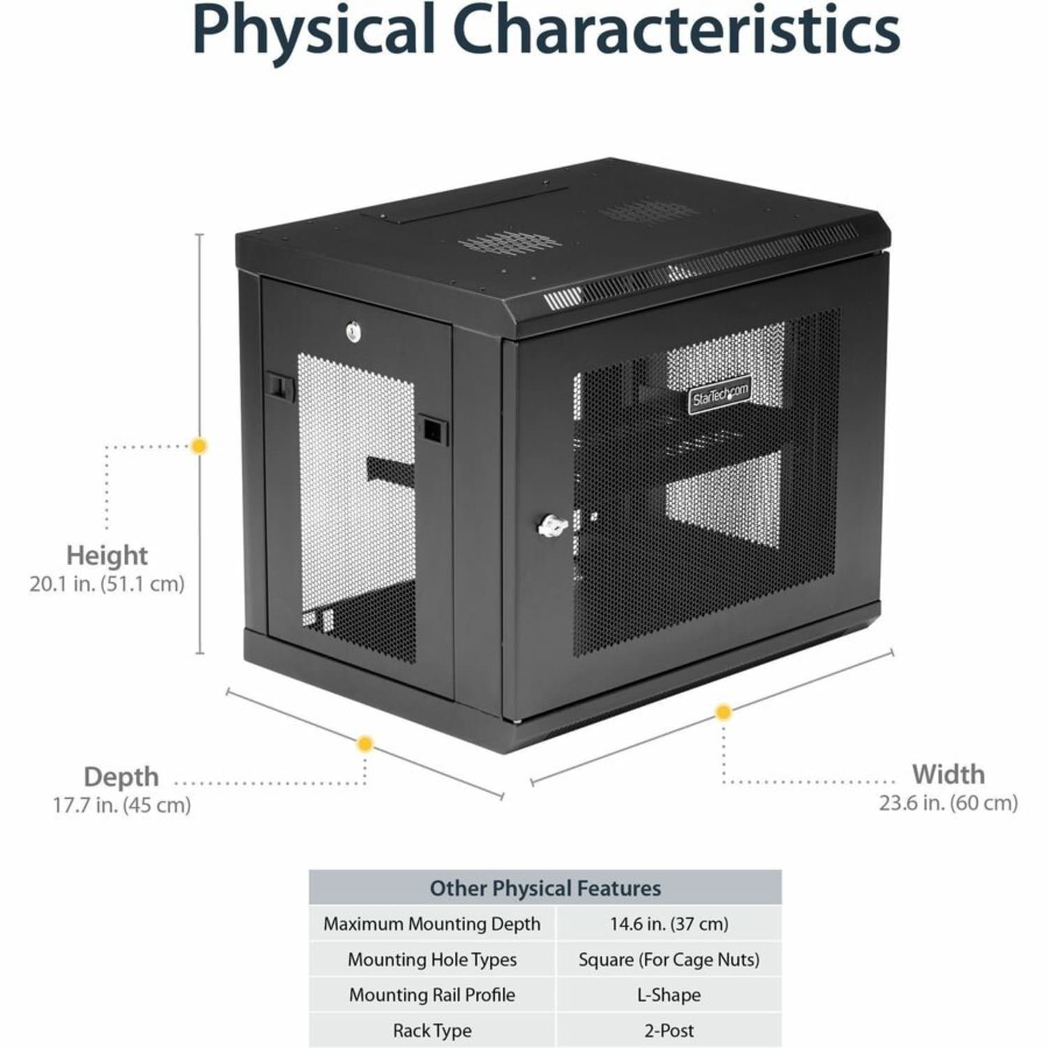 StarTech.com 9U Wallmount Server Rack Cabinet - Wallmount Network Cabinet - 14.6 in Deep - Image 6
