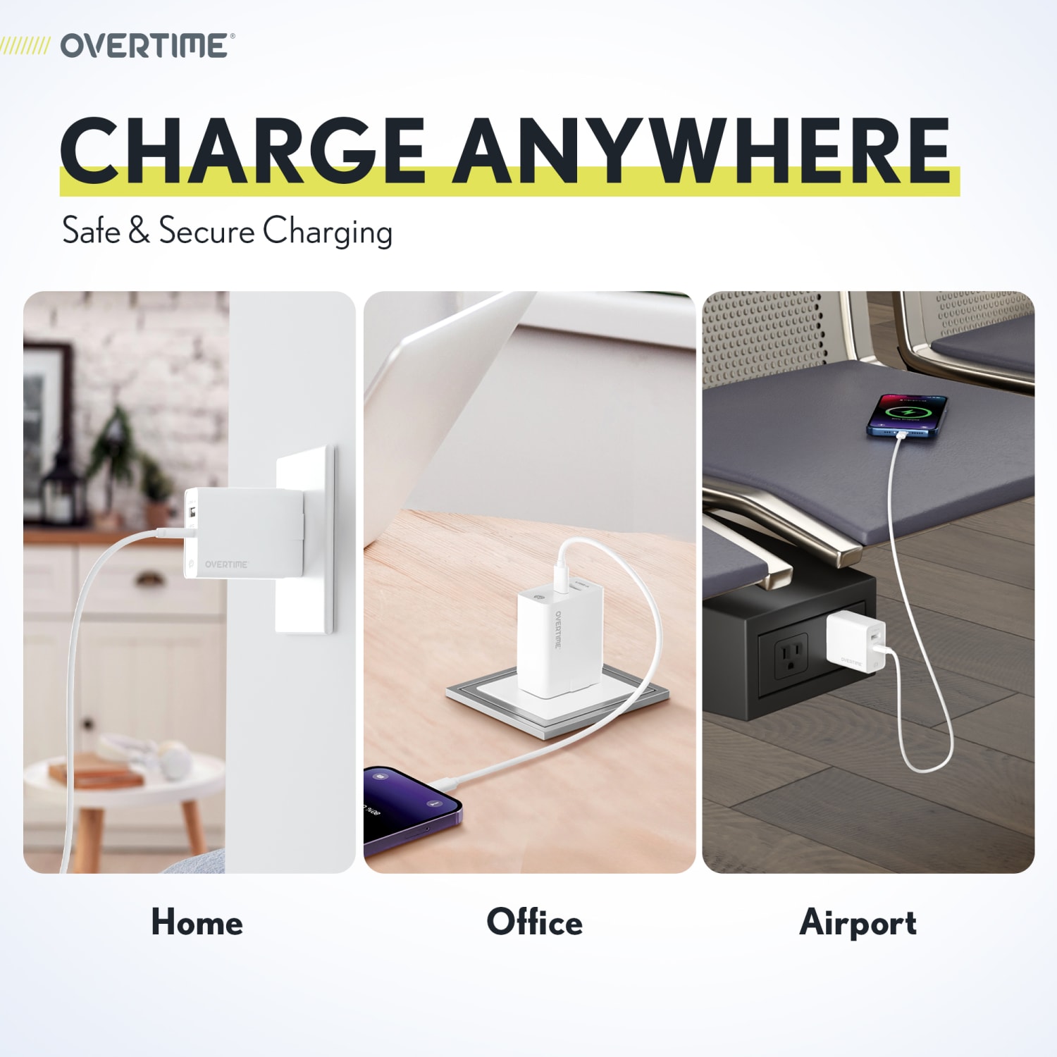 Overtime Dual-Port Wall Charger And 6ft Apple MFi Lightning Cable, White - Image 3