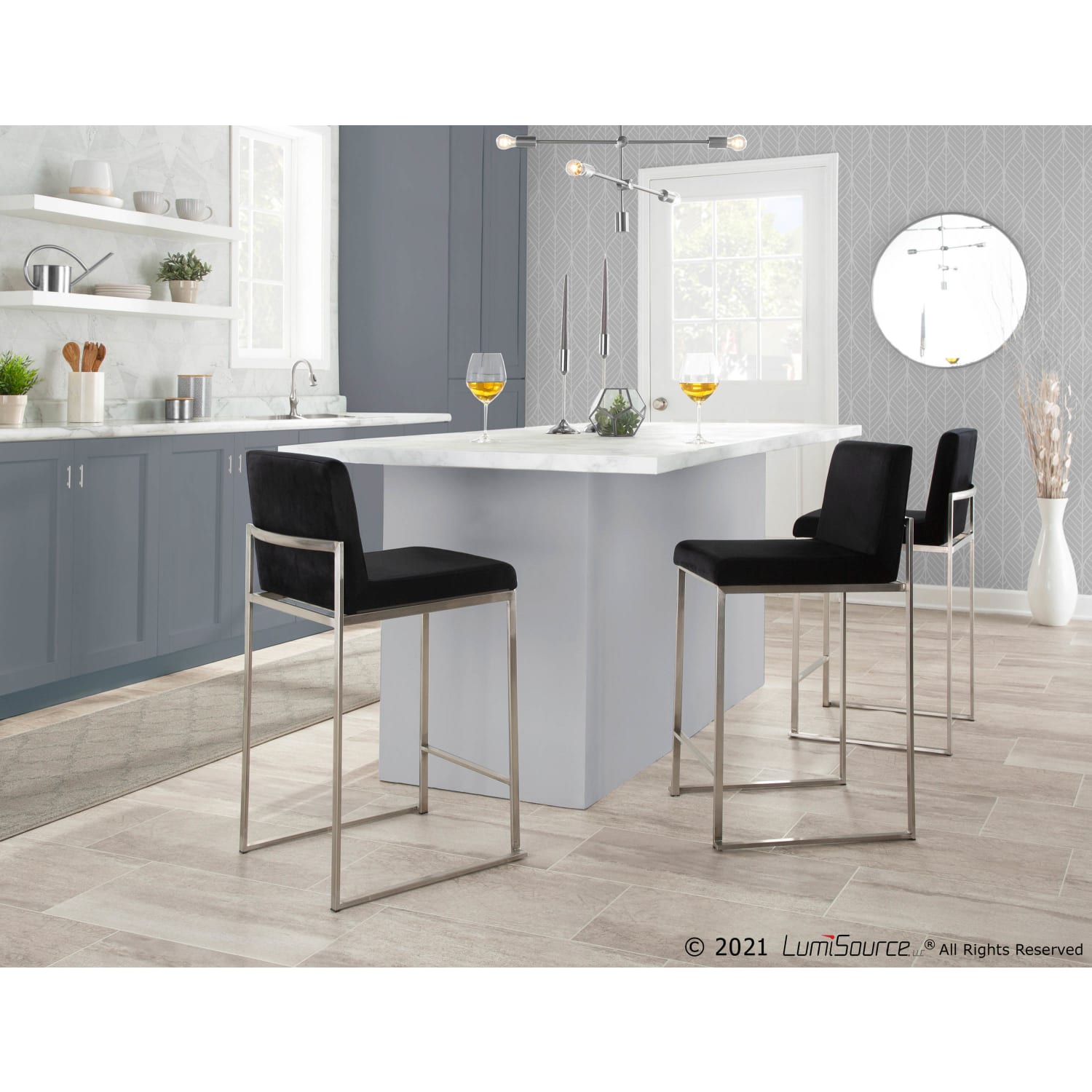 Lumisource Fuji Contemporary Counter Stools BlackSilver Set Of 2 Stools B26FUJIHBSSVBK2 PopularChairscom