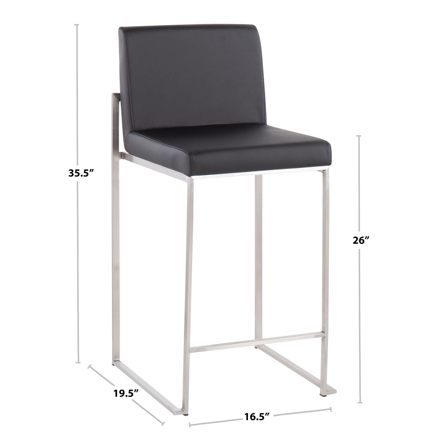 Lumisource Fuji Contemporary Counter Stools BlackSilver Set Of 2 Stools B26FUJIHBSSVBK2 PopularChairscom