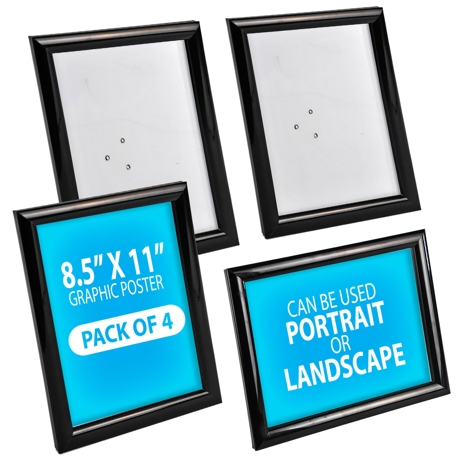 Azar Displays Counter Snap Plastic Vertical/Horizontal Frames, 11inH x 8-1/2inW x 1/4inD, Black, Pack Of 4 Frames